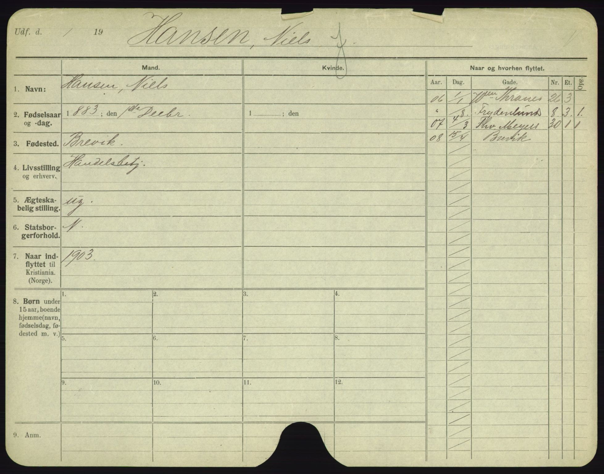 Oslo folkeregister, Registerkort, AV/SAO-A-11715/F/Fa/Fac/L0004: Menn, 1906-1914, s. 274a