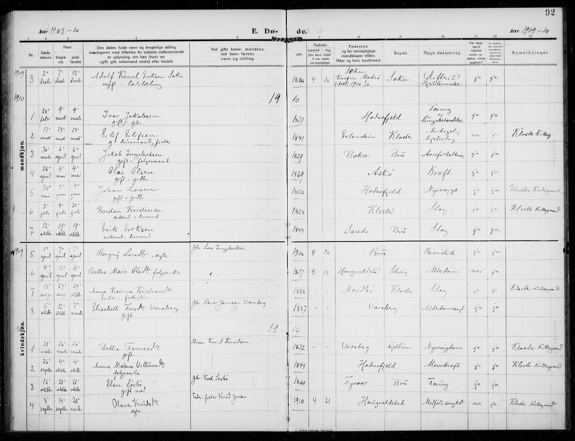 Rennesøy sokneprestkontor, AV/SAST-A -101827/H/Ha/Haa/L0017: Ministerialbok nr. A 17, 1908-1926, s. 92