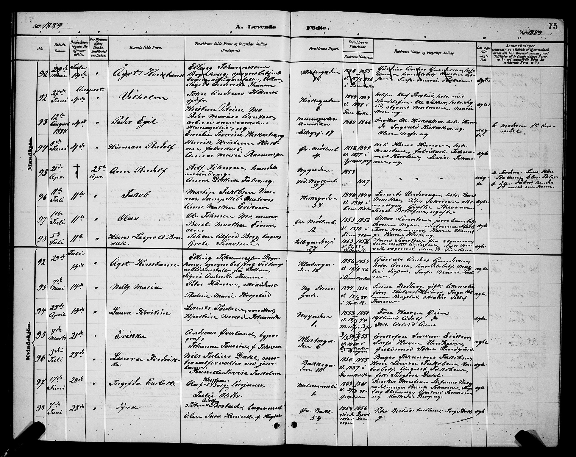 Ministerialprotokoller, klokkerbøker og fødselsregistre - Sør-Trøndelag, SAT/A-1456/604/L0222: Klokkerbok nr. 604C05, 1886-1895, s. 75