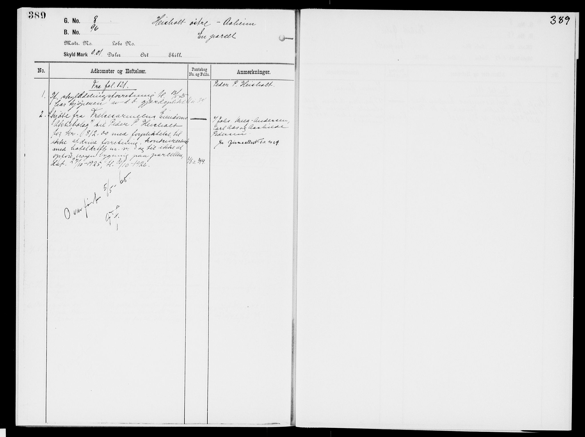 Nedre Telemark sorenskriveri, AV/SAKO-A-135/G/Gb/Gbg/L0001: Panteregister nr. VII 1, s. 389