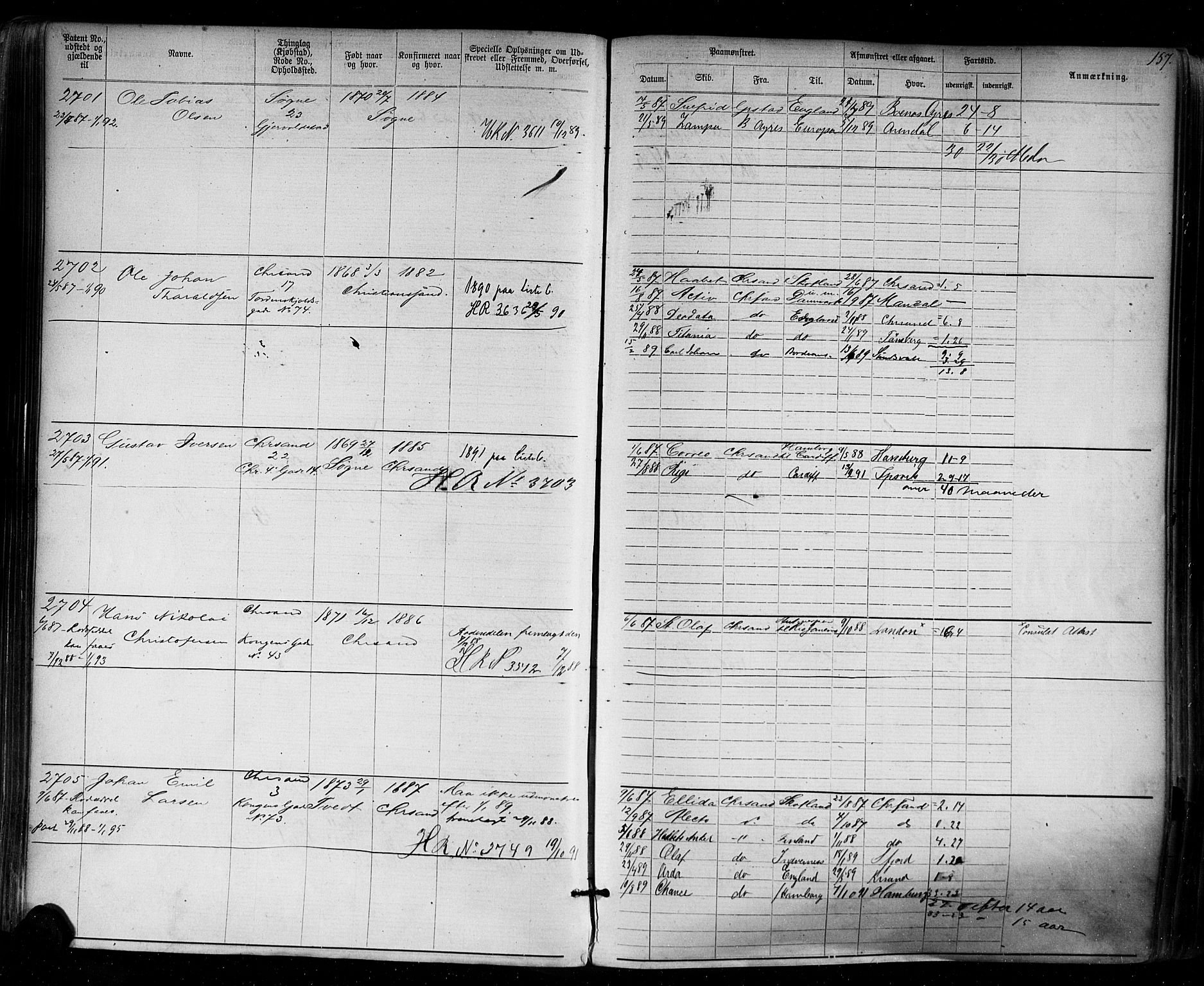 Kristiansand mønstringskrets, SAK/2031-0015/F/Fa/L0006: Annotasjonsrulle nr 1921-3830 med register, I-4, 1880-1917, s. 199