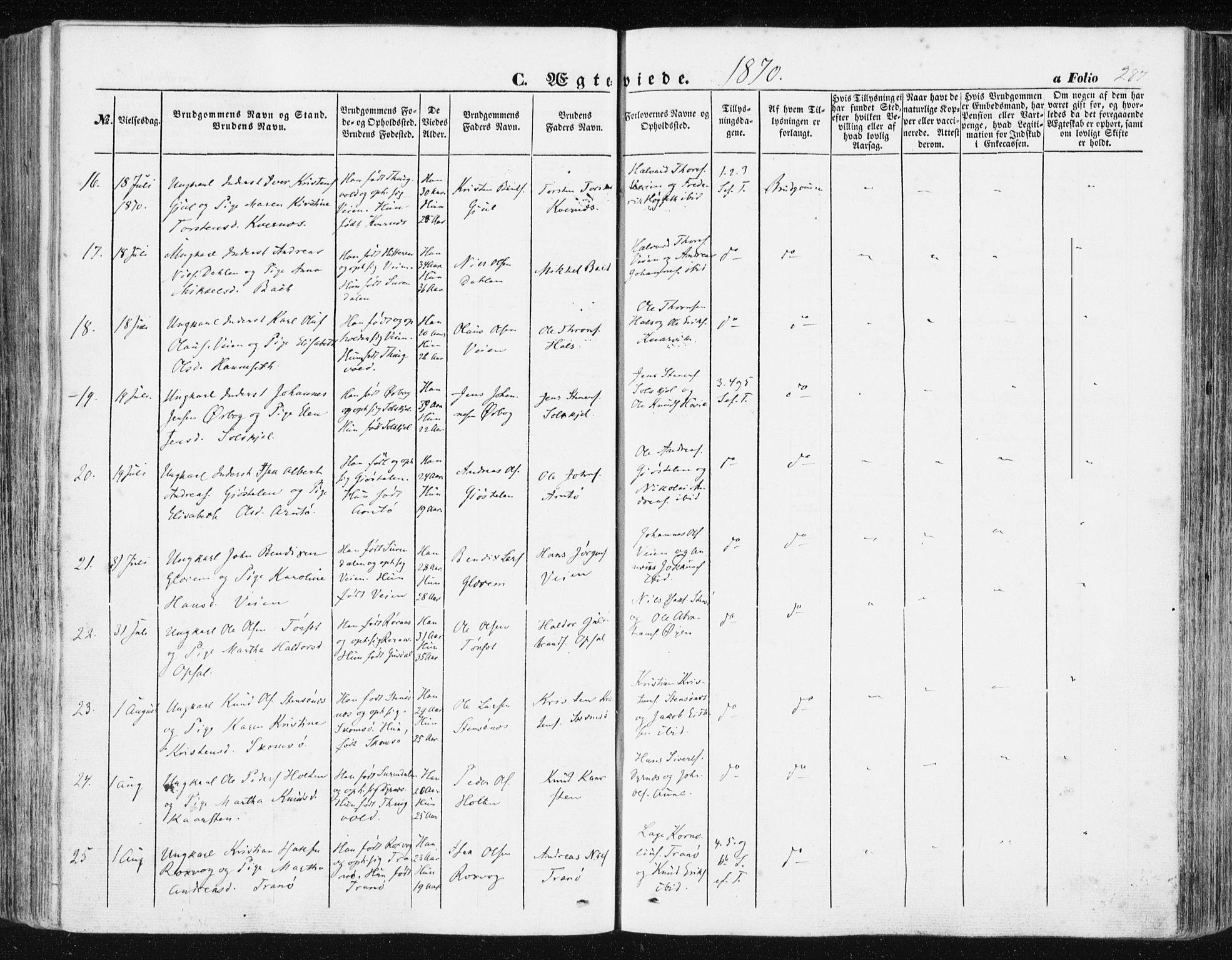 Ministerialprotokoller, klokkerbøker og fødselsregistre - Møre og Romsdal, AV/SAT-A-1454/581/L0937: Ministerialbok nr. 581A05, 1853-1872, s. 287