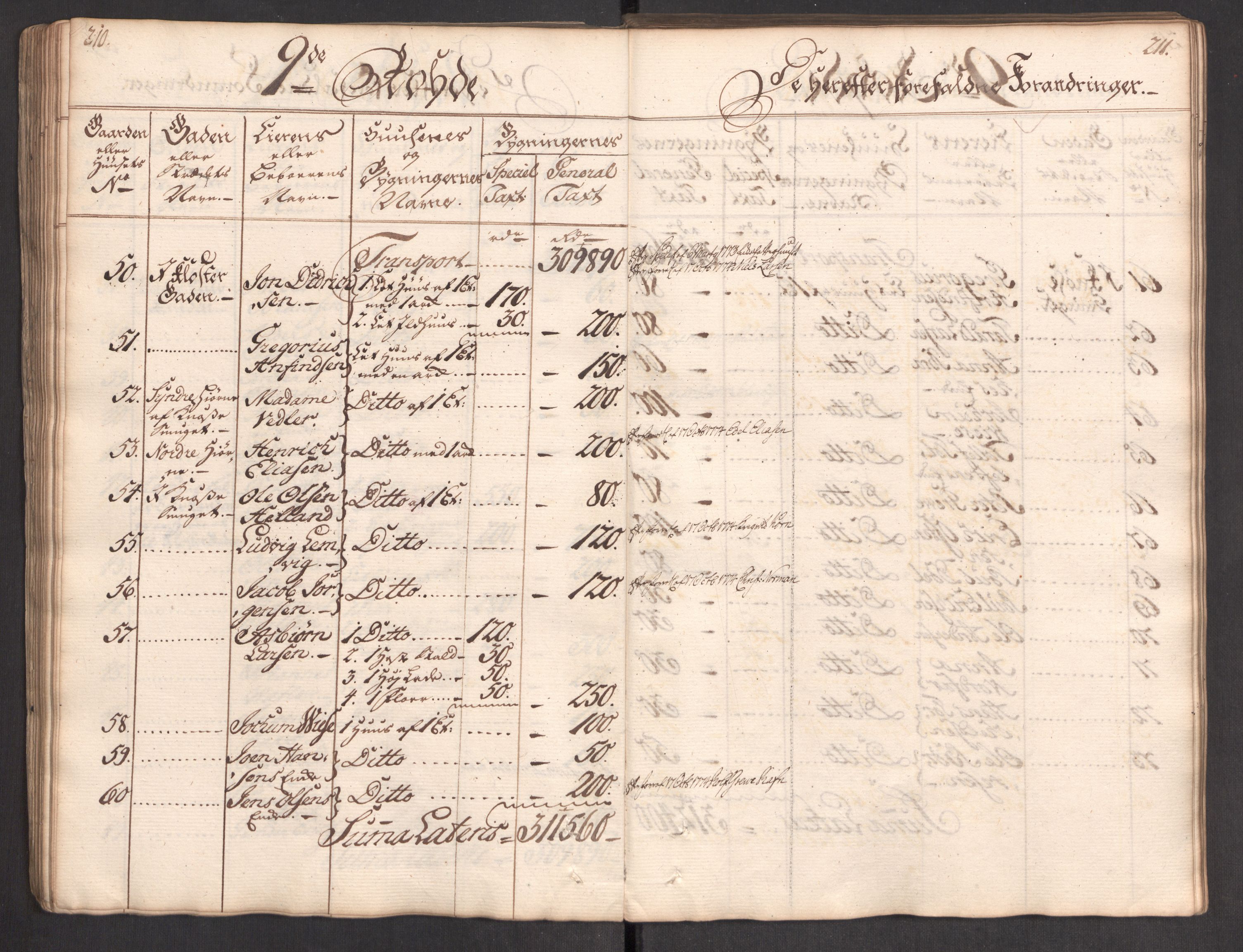 Kommersekollegiet, Brannforsikringskontoret 1767-1814, AV/RA-EA-5458/F/Fa/L0004/0002: Bergen / Branntakstprotokoll, 1767, s. 210-211