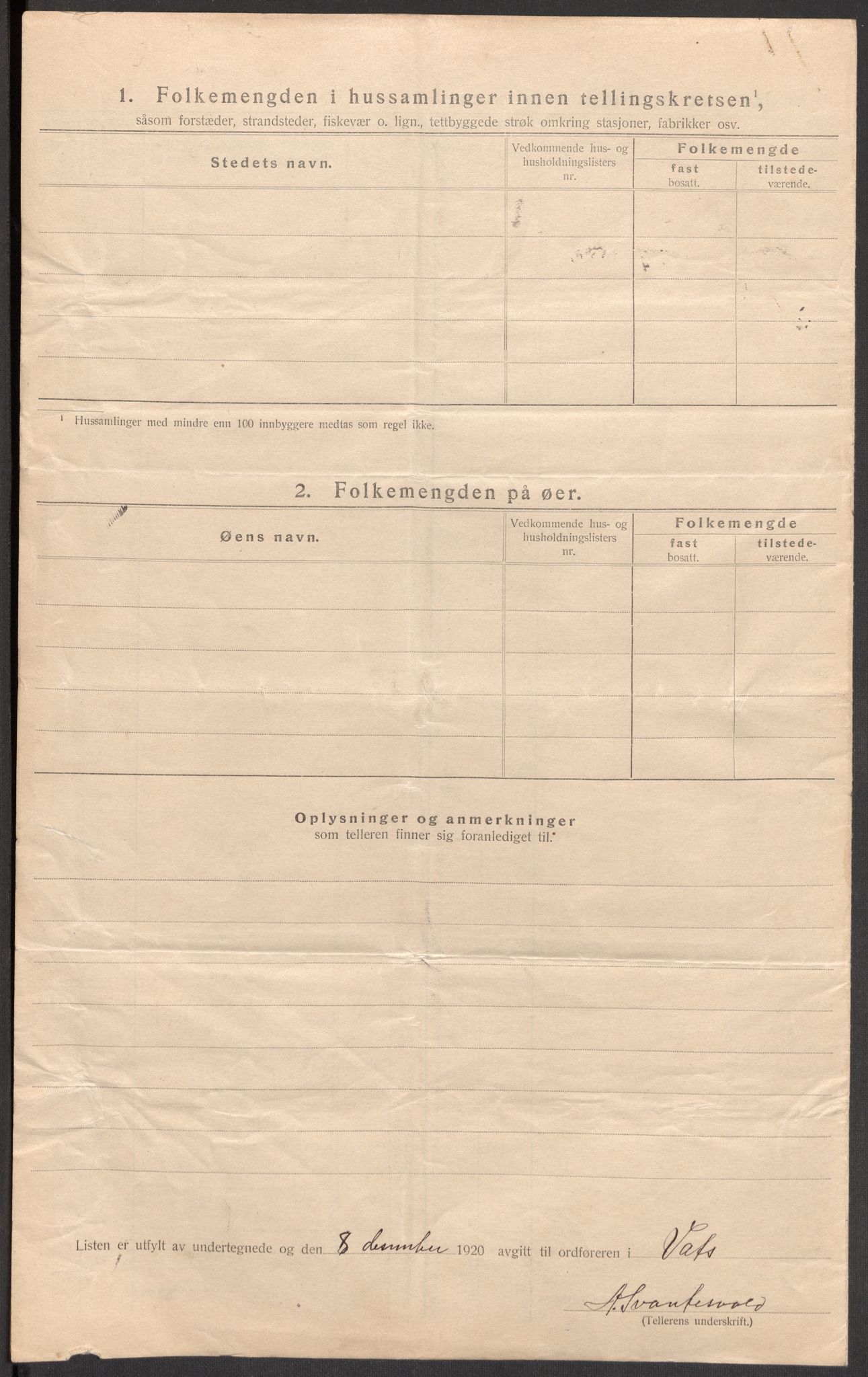 SAST, Folketelling 1920 for 1155 Vats herred, 1920, s. 26