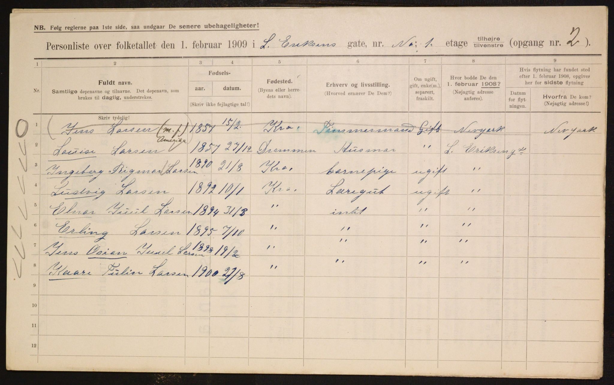 OBA, Kommunal folketelling 1.2.1909 for Kristiania kjøpstad, 1909, s. 52417