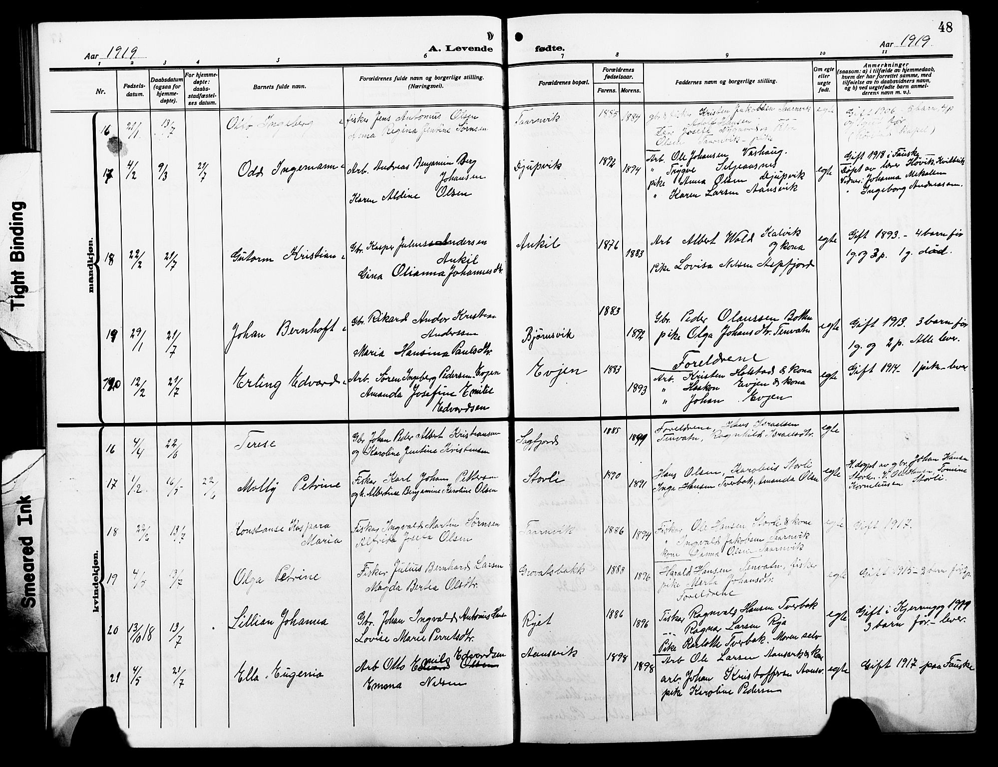 Ministerialprotokoller, klokkerbøker og fødselsregistre - Nordland, AV/SAT-A-1459/854/L0787: Klokkerbok nr. 854C03, 1913-1926, s. 48