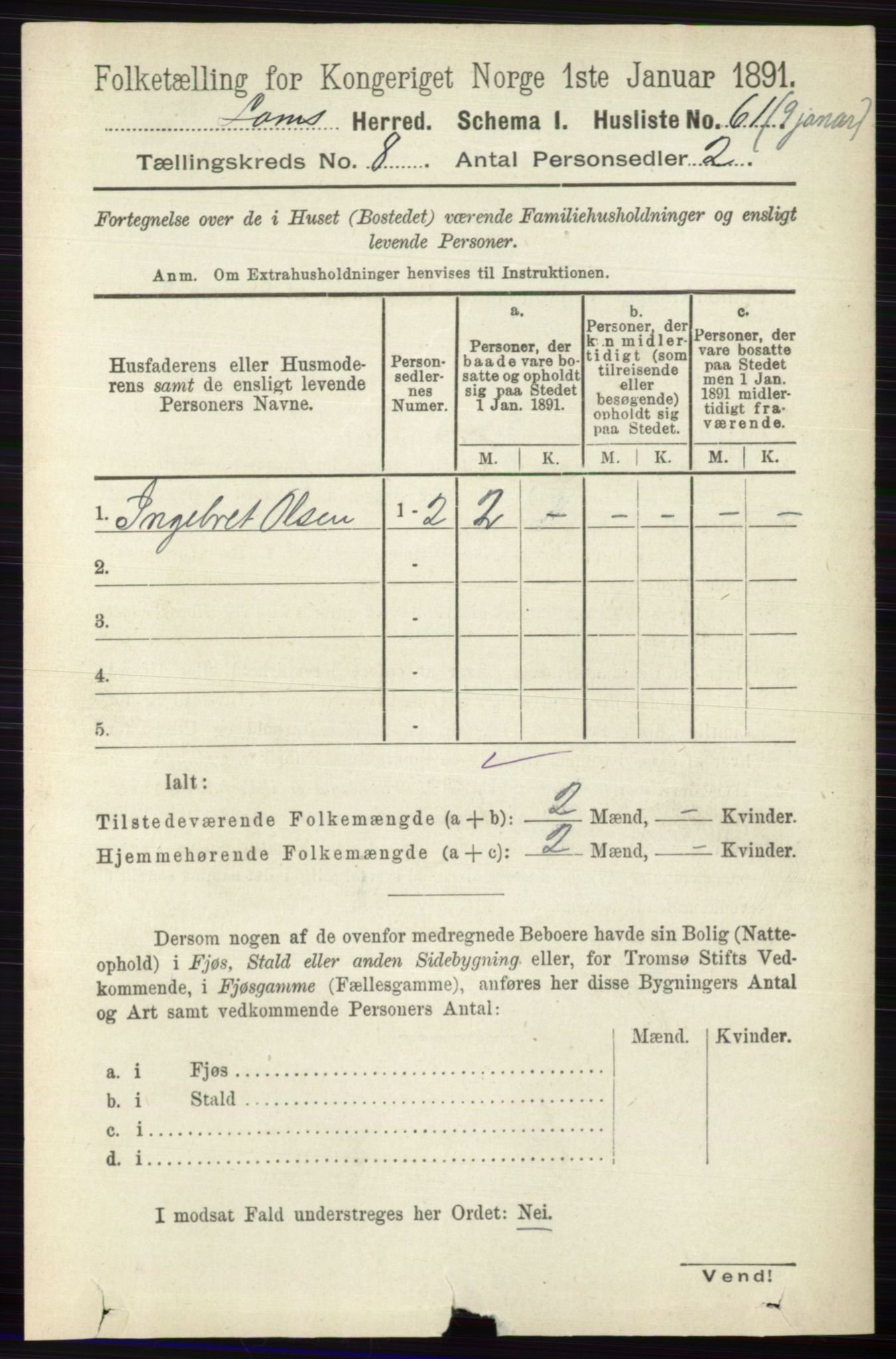 RA, Folketelling 1891 for 0514 Lom herred, 1891, s. 3103