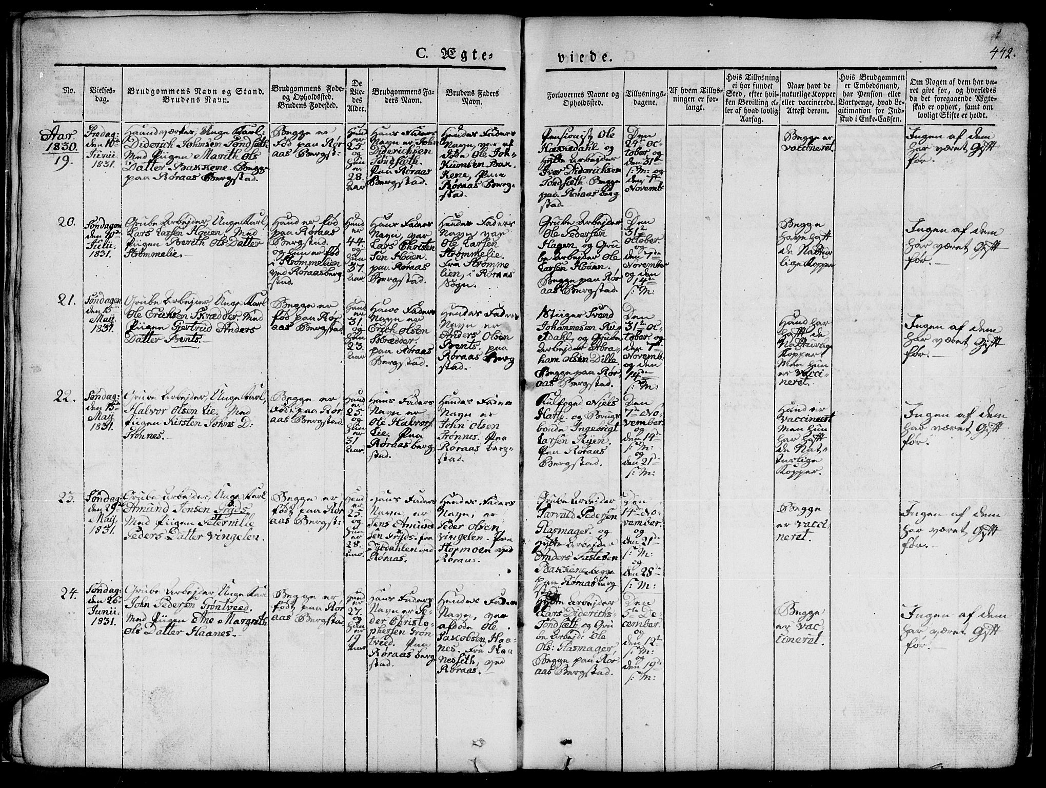 Ministerialprotokoller, klokkerbøker og fødselsregistre - Sør-Trøndelag, AV/SAT-A-1456/681/L0939: Klokkerbok nr. 681C03, 1829-1855, s. 442