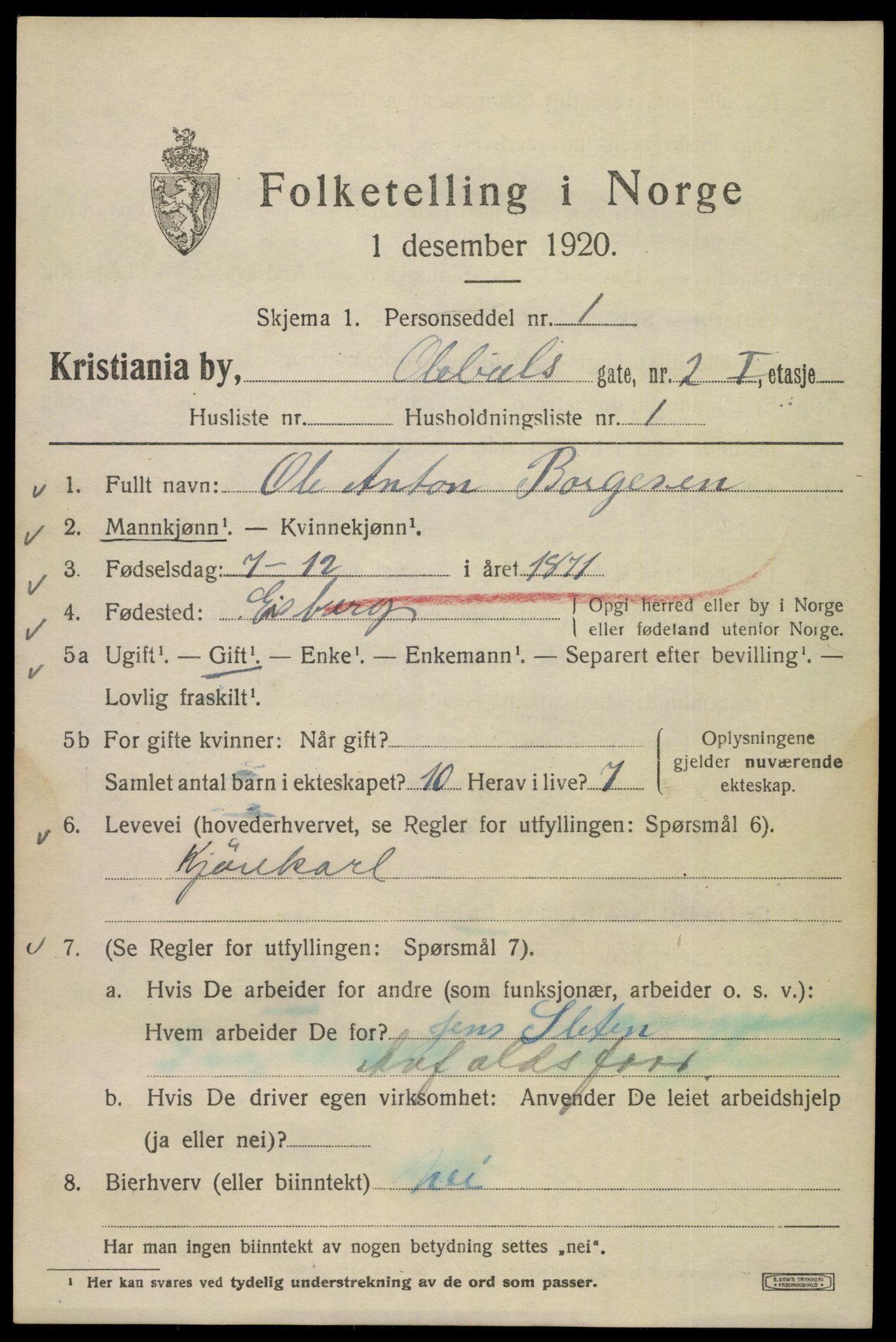 SAO, Folketelling 1920 for 0301 Kristiania kjøpstad, 1920, s. 432863