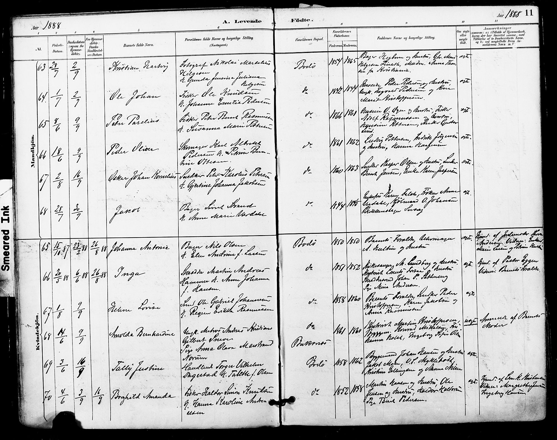 Ministerialprotokoller, klokkerbøker og fødselsregistre - Nordland, AV/SAT-A-1459/801/L0010: Ministerialbok nr. 801A10, 1888-1899, s. 11