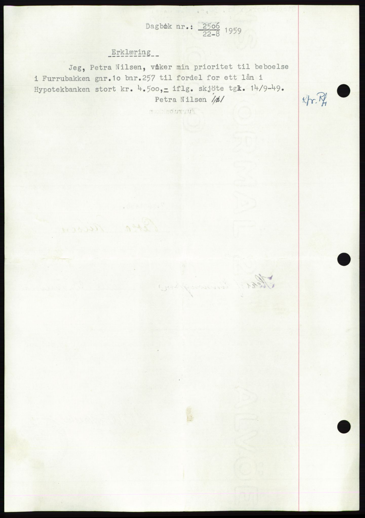 Namdal sorenskriveri, SAT/A-4133/1/2/2C: Pantebok nr. -, 1949-1949, Dagboknr: 2506/1949