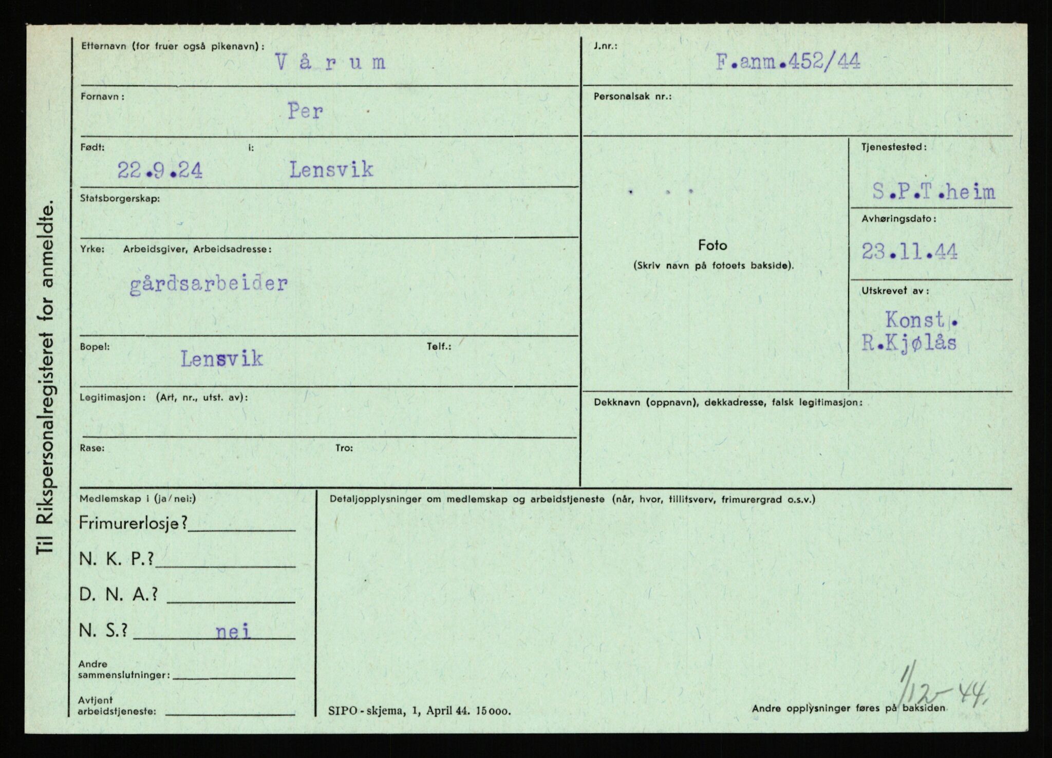 Statspolitiet - Hovedkontoret / Osloavdelingen, AV/RA-S-1329/C/Ca/L0016: Uberg - Øystese, 1943-1945, s. 473