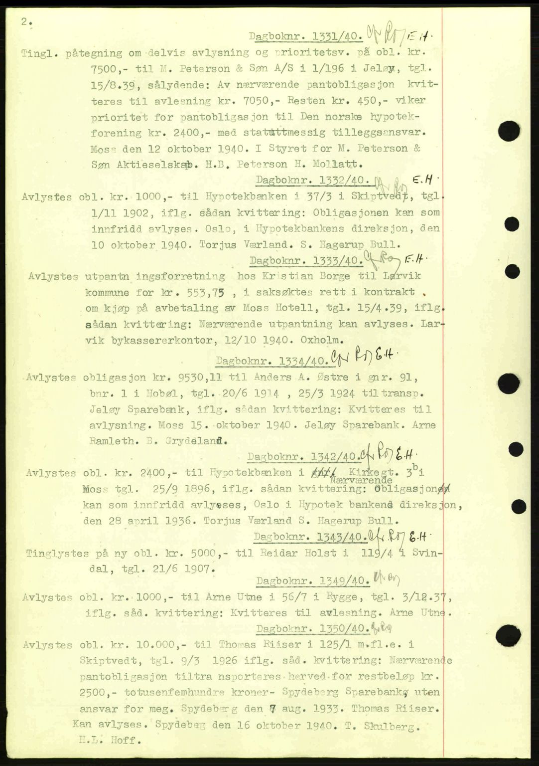 Moss sorenskriveri, SAO/A-10168: Pantebok nr. B10, 1940-1941, Dagboknr: 1331/1940