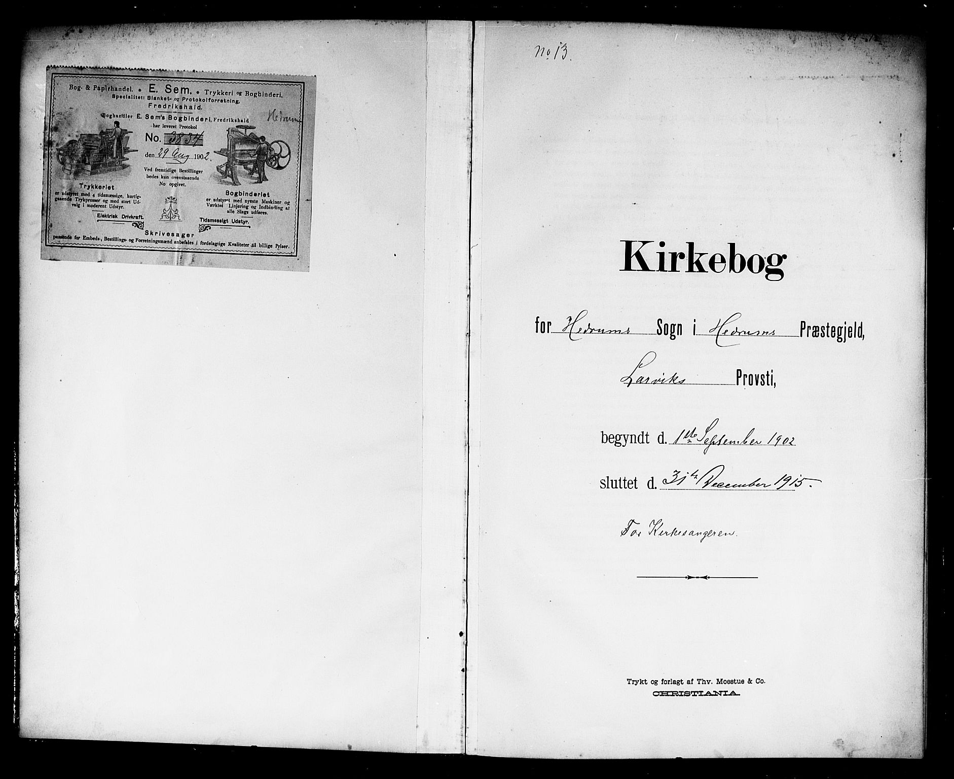 Hedrum kirkebøker, AV/SAKO-A-344/G/Ga/L0004: Klokkerbok nr. I 4, 1902-1915