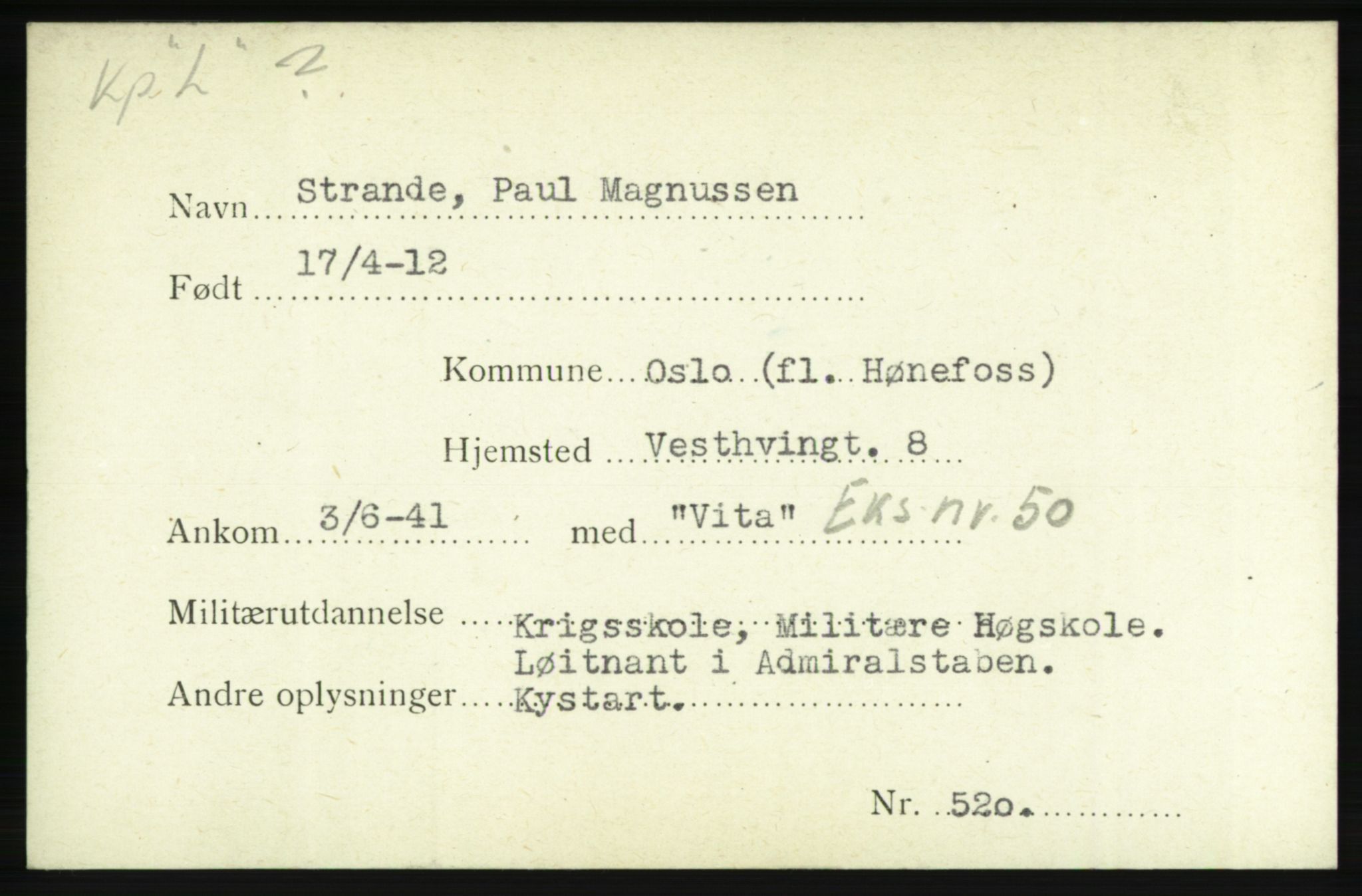 Forsvarets Overkommando. 2. kontor. Arkiv 8.1. Mottakersentralen FDE og FO.II, AV/RA-RAFA-6952/P/Pa/L0019: Storm - Thoreby , 1940-1945