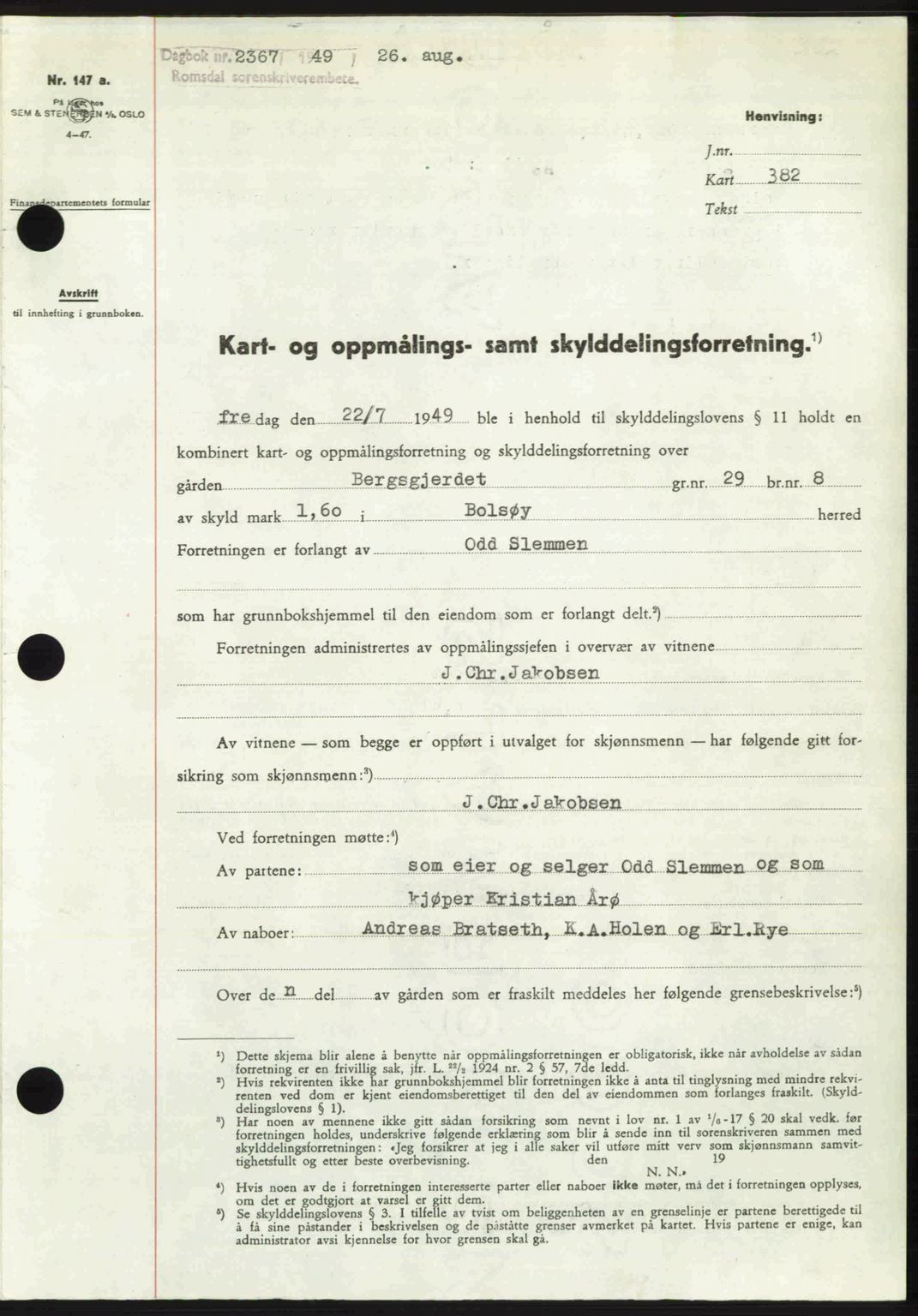 Romsdal sorenskriveri, SAT/A-4149/1/2/2C: Pantebok nr. A30, 1949-1949, Dagboknr: 2367/1949