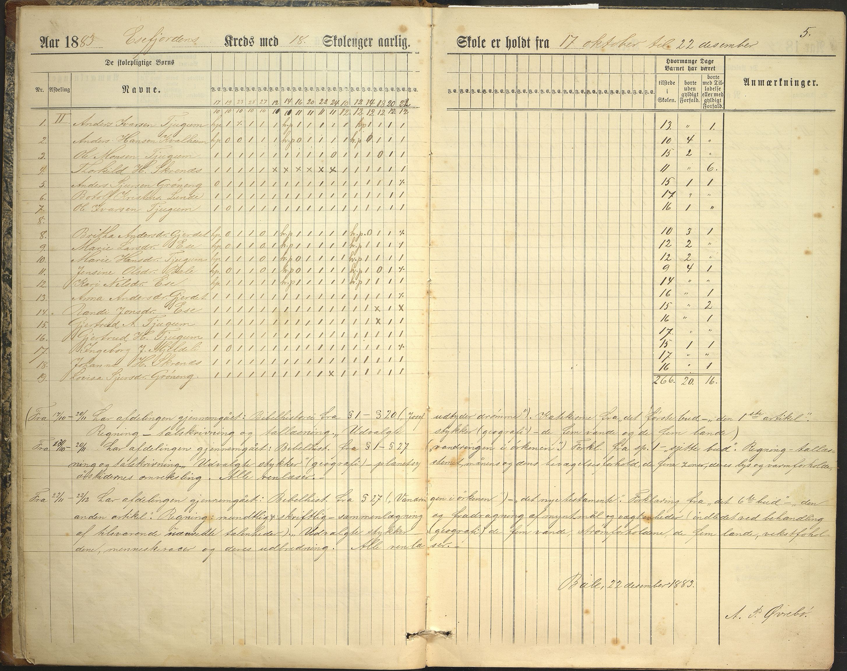 Balestrand kommune. Grøneng skule/Esefjorden skulekrins, VLFK/K-14180.520.07/543/L0001: dagbok for Esefjorden skulekrins, 1882-1905, s. 5