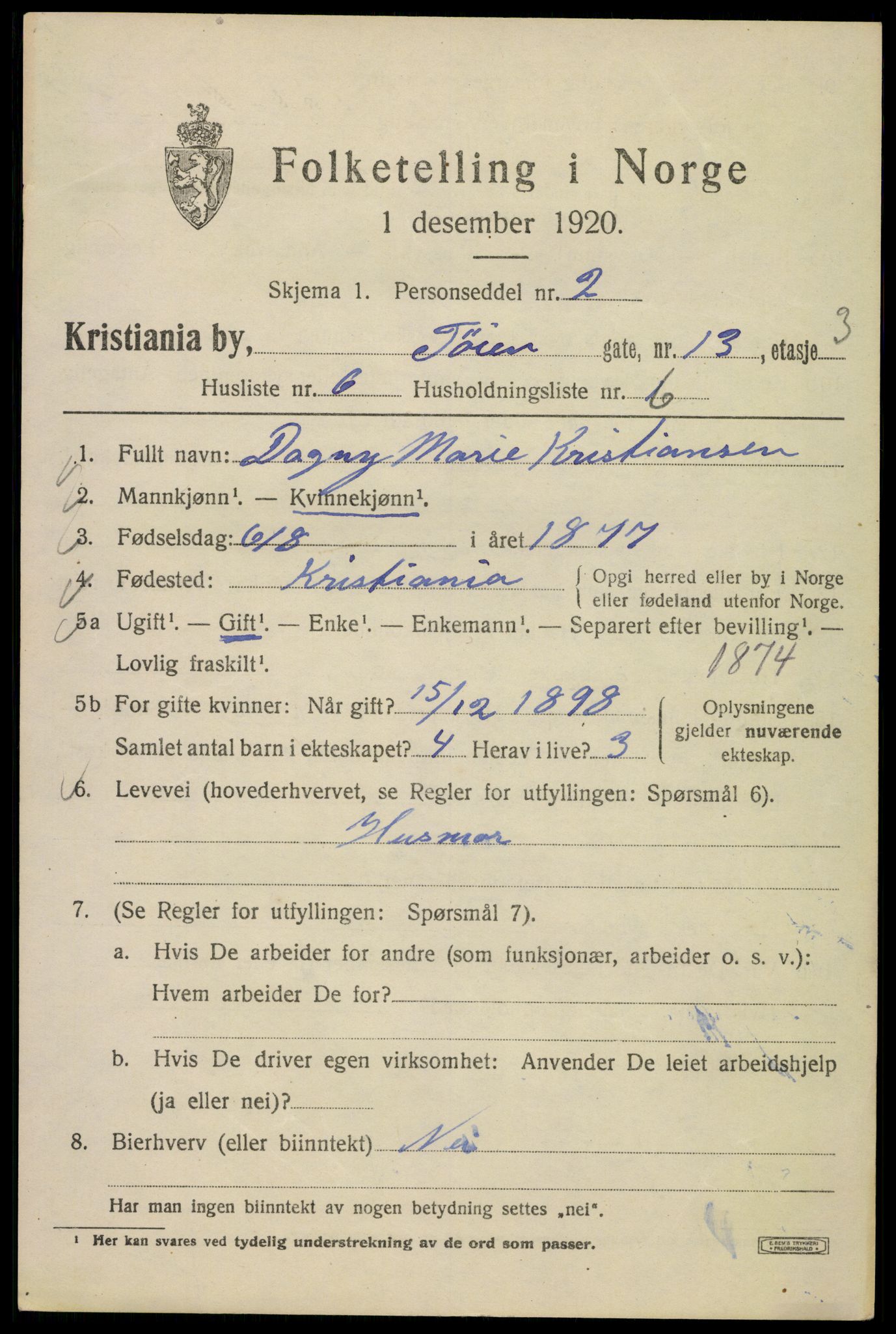 SAO, Folketelling 1920 for 0301 Kristiania kjøpstad, 1920, s. 605133
