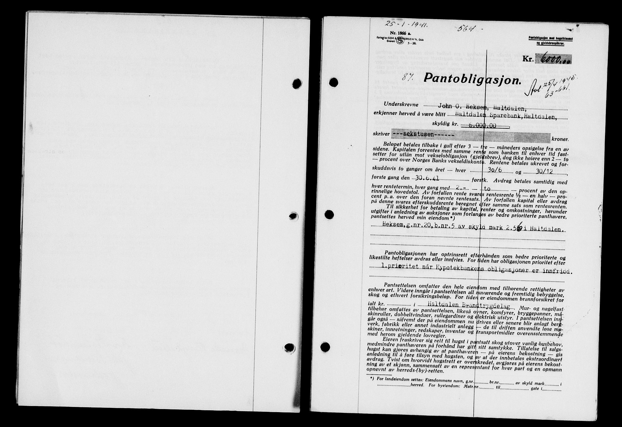 Gauldal sorenskriveri, SAT/A-0014/1/2/2C/L0052: Pantebok nr. 57, 1940-1941, Dagboknr: 87/1941