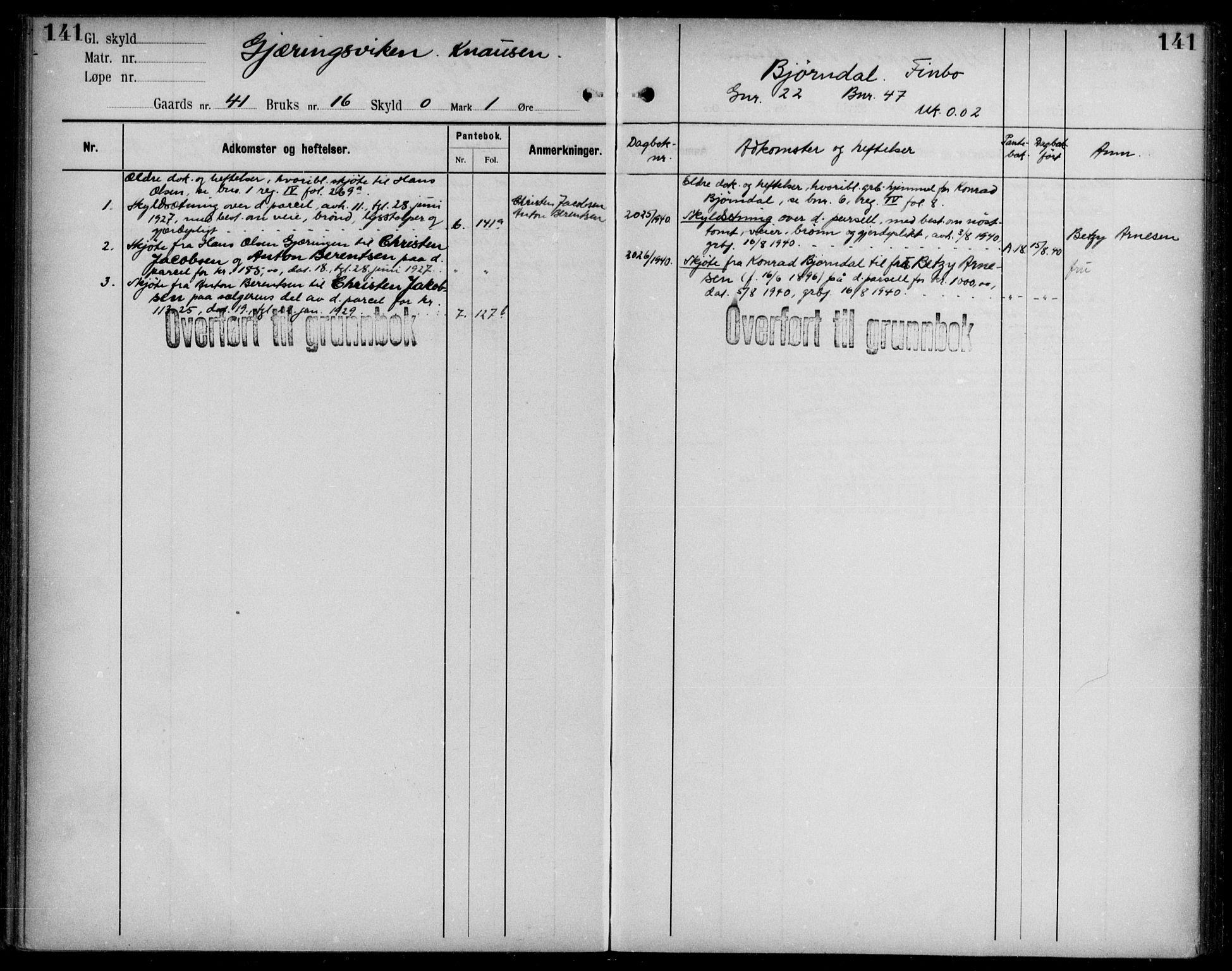 Midhordland sorenskriveri, AV/SAB-A-3001/1/G/Ga/Gab/L0108: Panteregister nr. II.A.b.108, s. 141