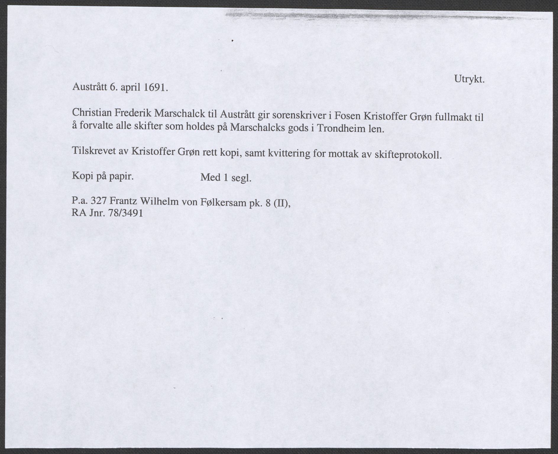 Riksarkivets diplomsamling, AV/RA-EA-5965/F12/L0008: Pk. 8 (II), 1602-1704, s. 135