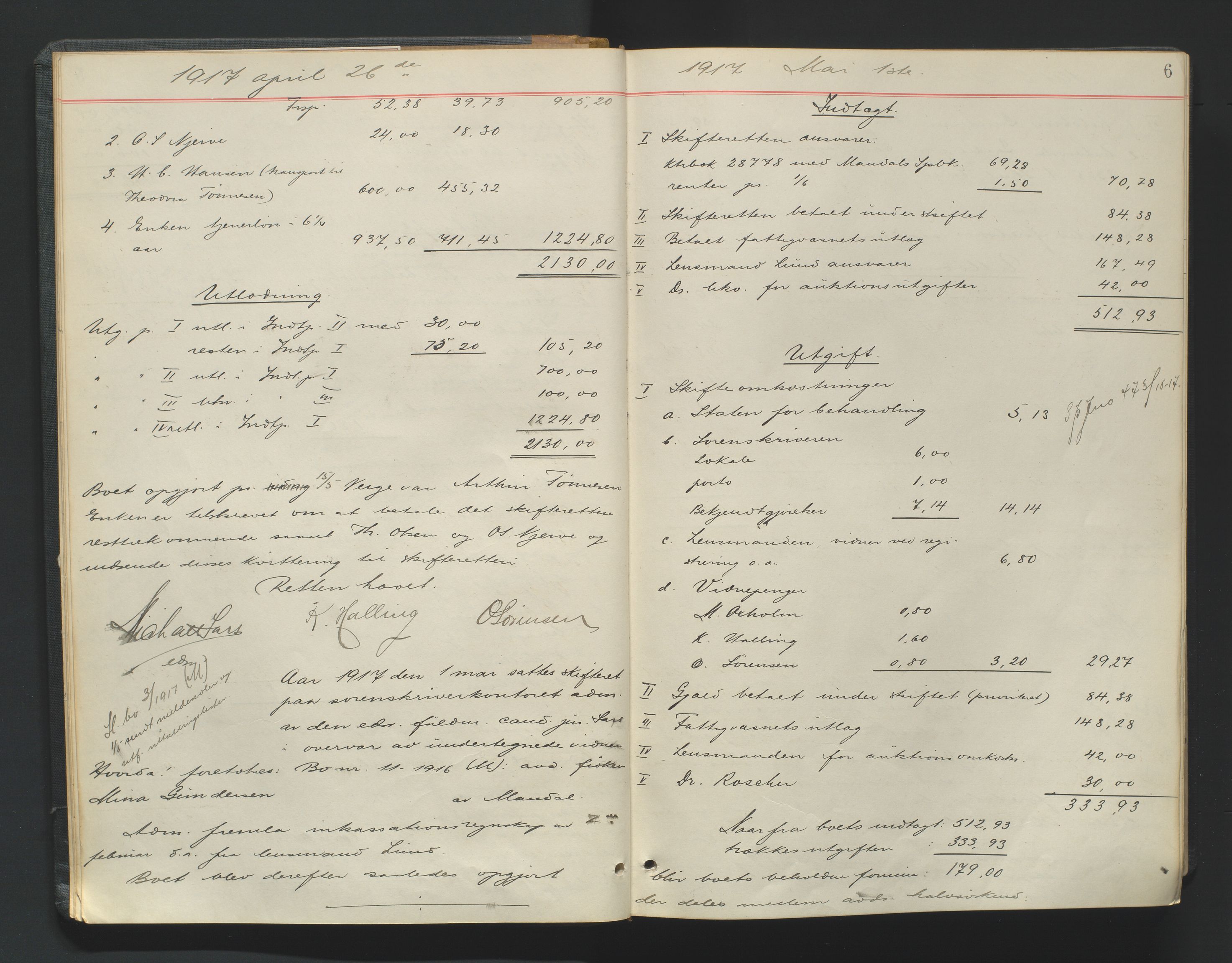 Mandal sorenskriveri, SAK/1221-0005/001/H/Hc/L0099: Skifteutlodningsprotokoll nr 8, 1917-1923, s. 6