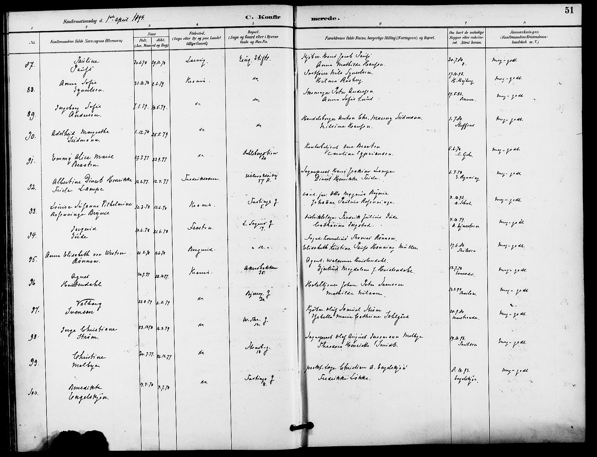 Gamle Aker prestekontor Kirkebøker, AV/SAO-A-10617a/F/L0009: Ministerialbok nr. 9, 1890-1898, s. 51