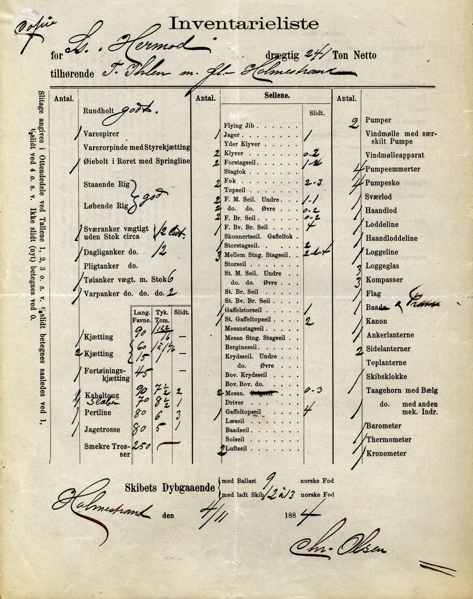 Pa 63 - Østlandske skibsassuranceforening, VEMU/A-1079/G/Ga/L0019/0012: Havaridokumenter / Activ, Ørnen, Hermod, Erato, Herman Lehmkuhl, 1886, s. 21