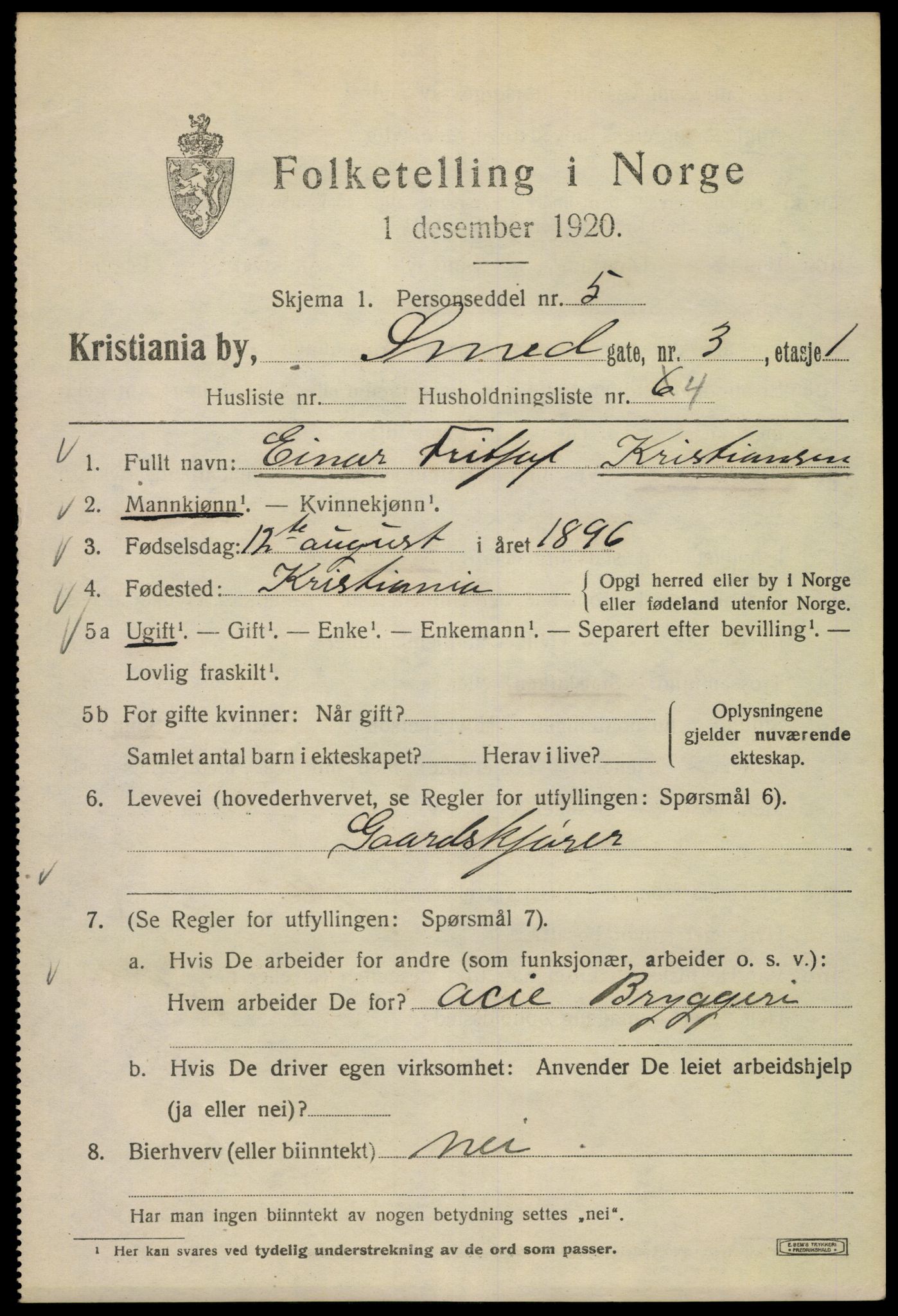 SAO, Folketelling 1920 for 0301 Kristiania kjøpstad, 1920, s. 519221
