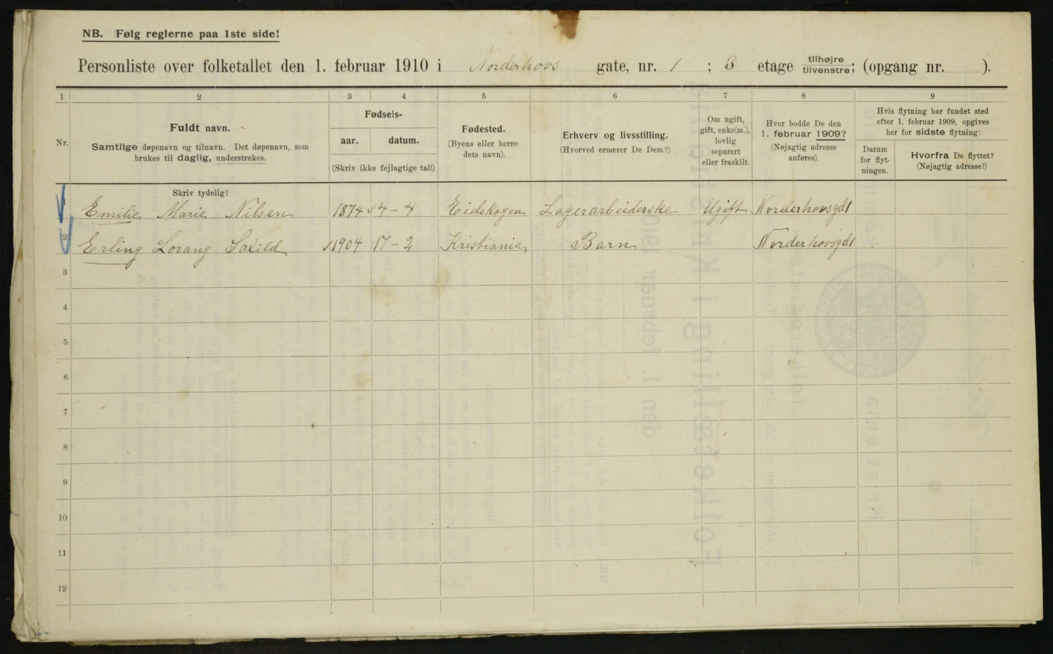 OBA, Kommunal folketelling 1.2.1910 for Kristiania, 1910, s. 69985