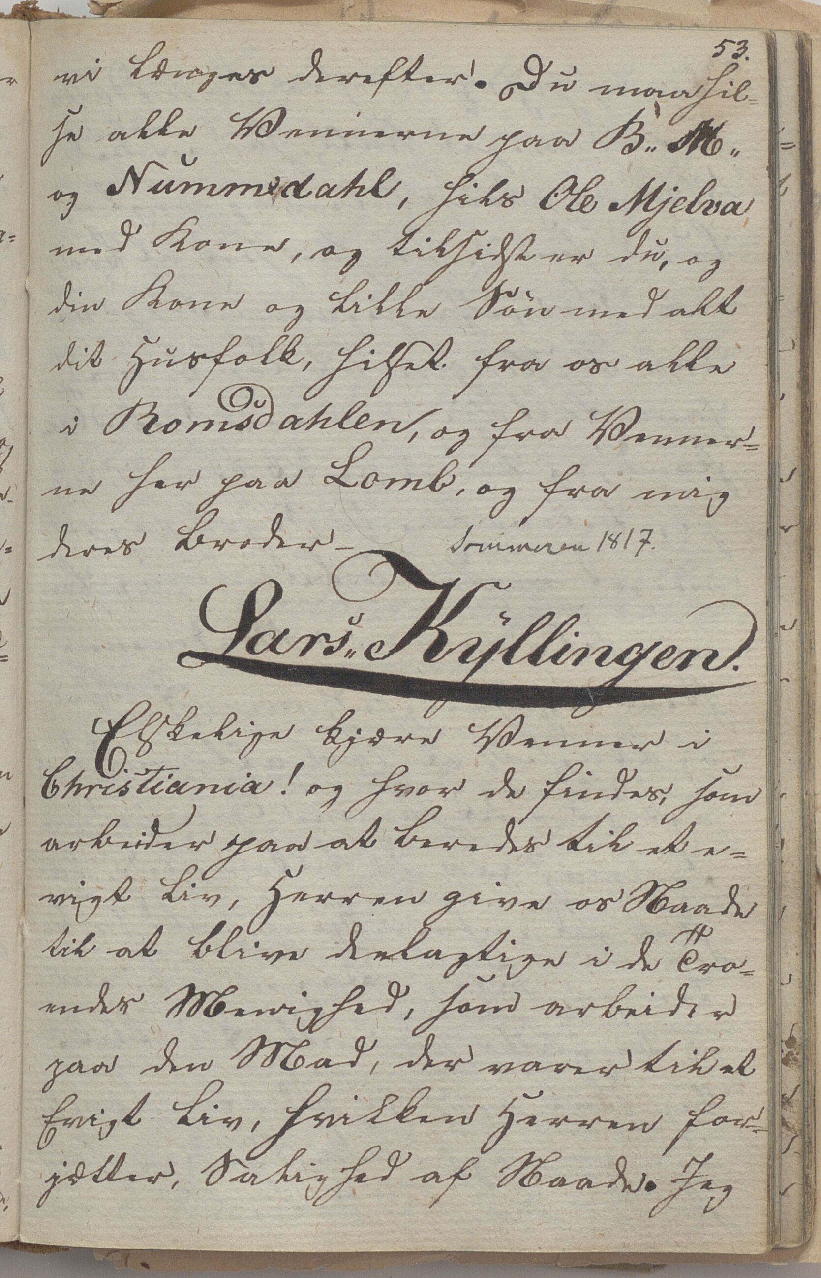 Heggtveitsamlingen, TMF/A-1007/H/L0045/0003: Brev, kopibøker, biografiske opptegnelser etc. / "Peter Andersen" - Kopibok., 1816-1829, s. 53