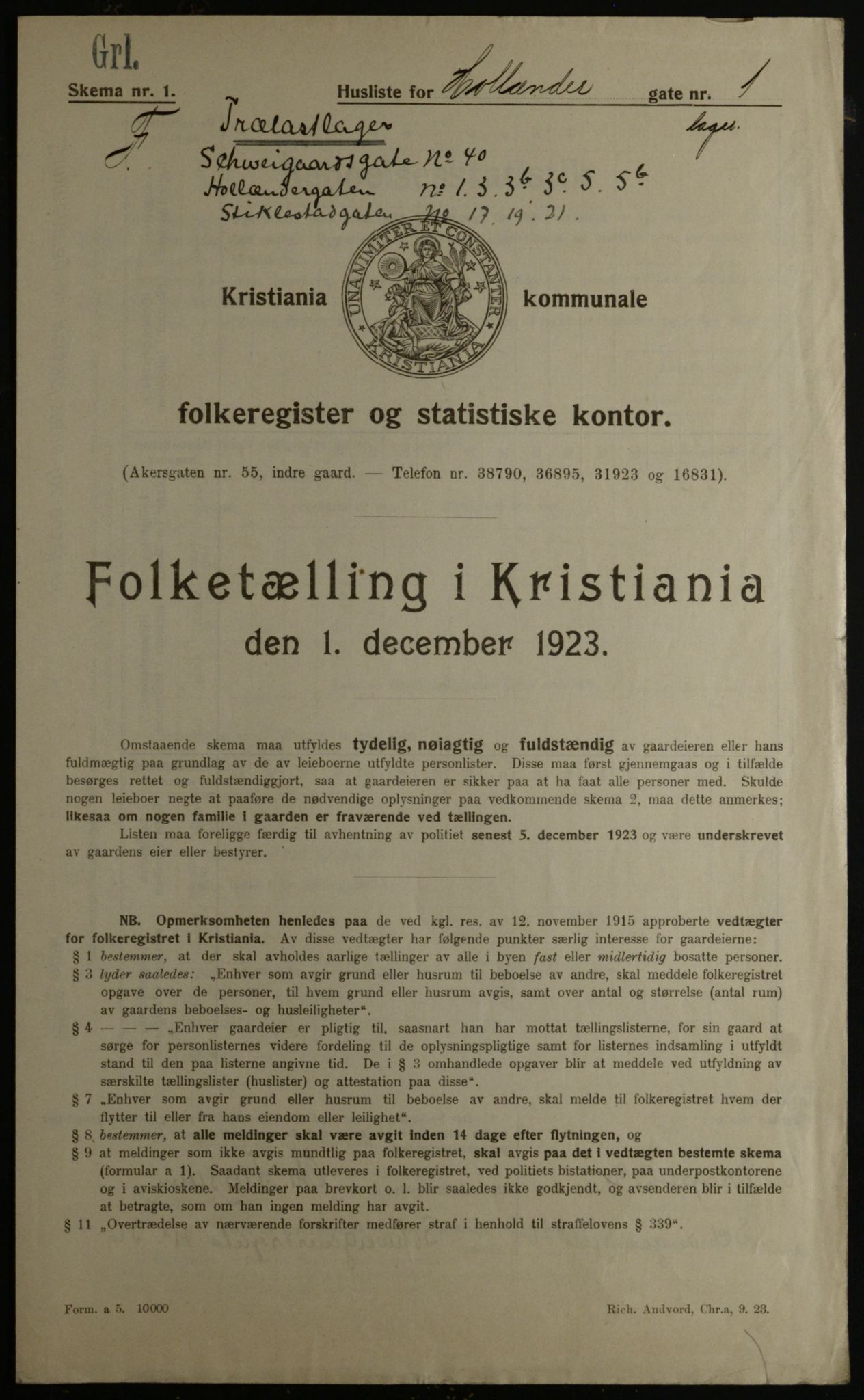 OBA, Kommunal folketelling 1.12.1923 for Kristiania, 1923, s. 45447