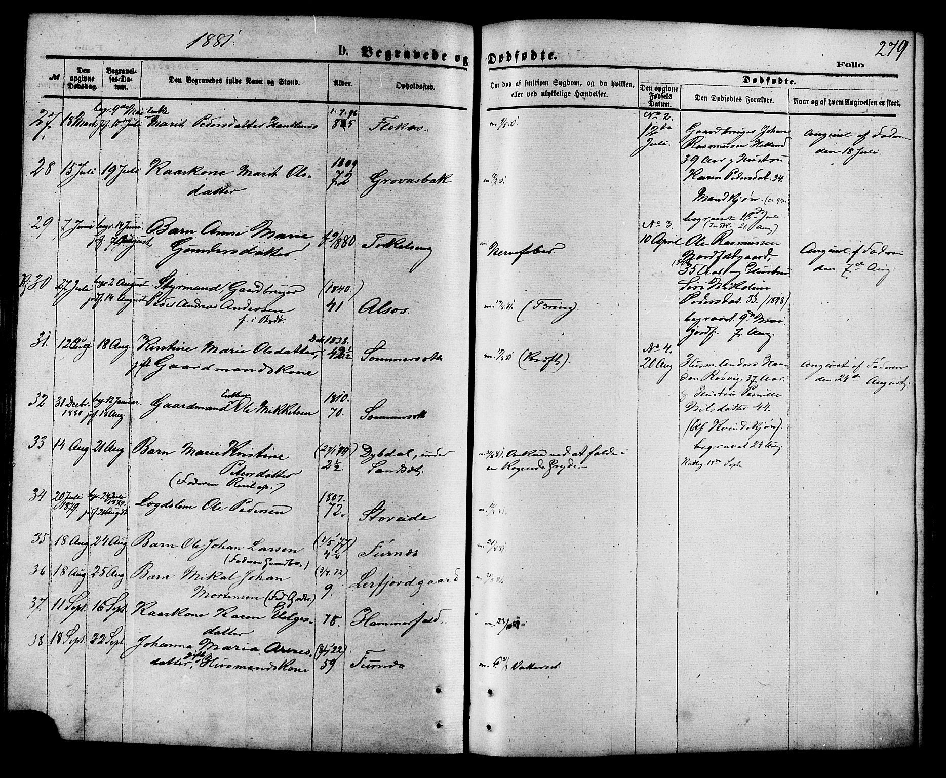 Ministerialprotokoller, klokkerbøker og fødselsregistre - Nordland, AV/SAT-A-1459/853/L0771: Ministerialbok nr. 853A10, 1870-1881, s. 279