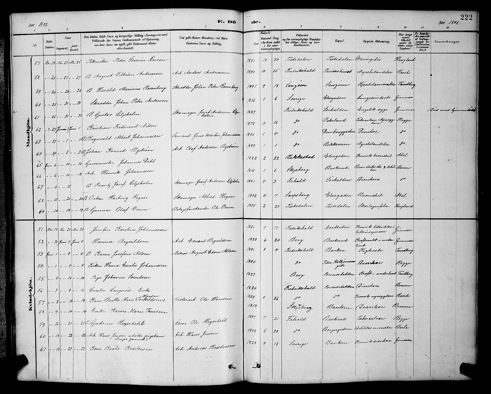 Halden prestekontor Kirkebøker, AV/SAO-A-10909/G/Ga/L0009: Klokkerbok nr. 9, 1885-1908, s. 222