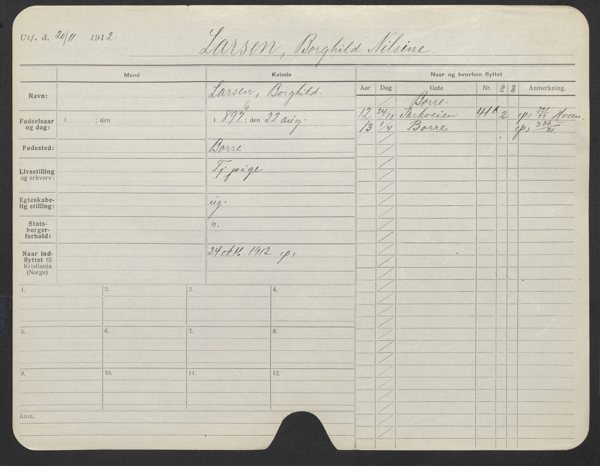 Oslo folkeregister, Registerkort, AV/SAO-A-11715/F/Fa/Fac/L0019: Kvinner, 1906-1914, s. 844a