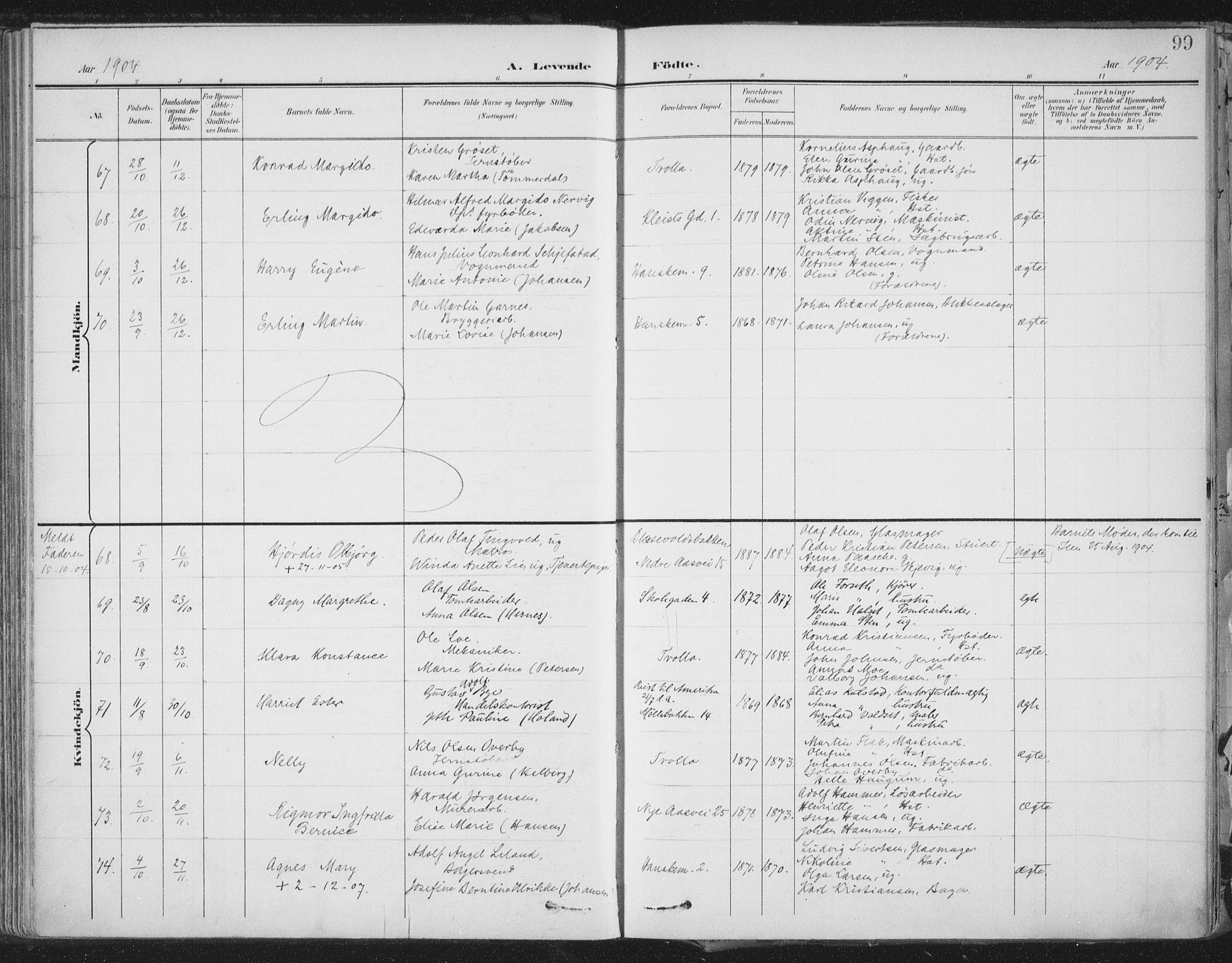 Ministerialprotokoller, klokkerbøker og fødselsregistre - Sør-Trøndelag, SAT/A-1456/603/L0167: Ministerialbok nr. 603A06, 1896-1932, s. 99