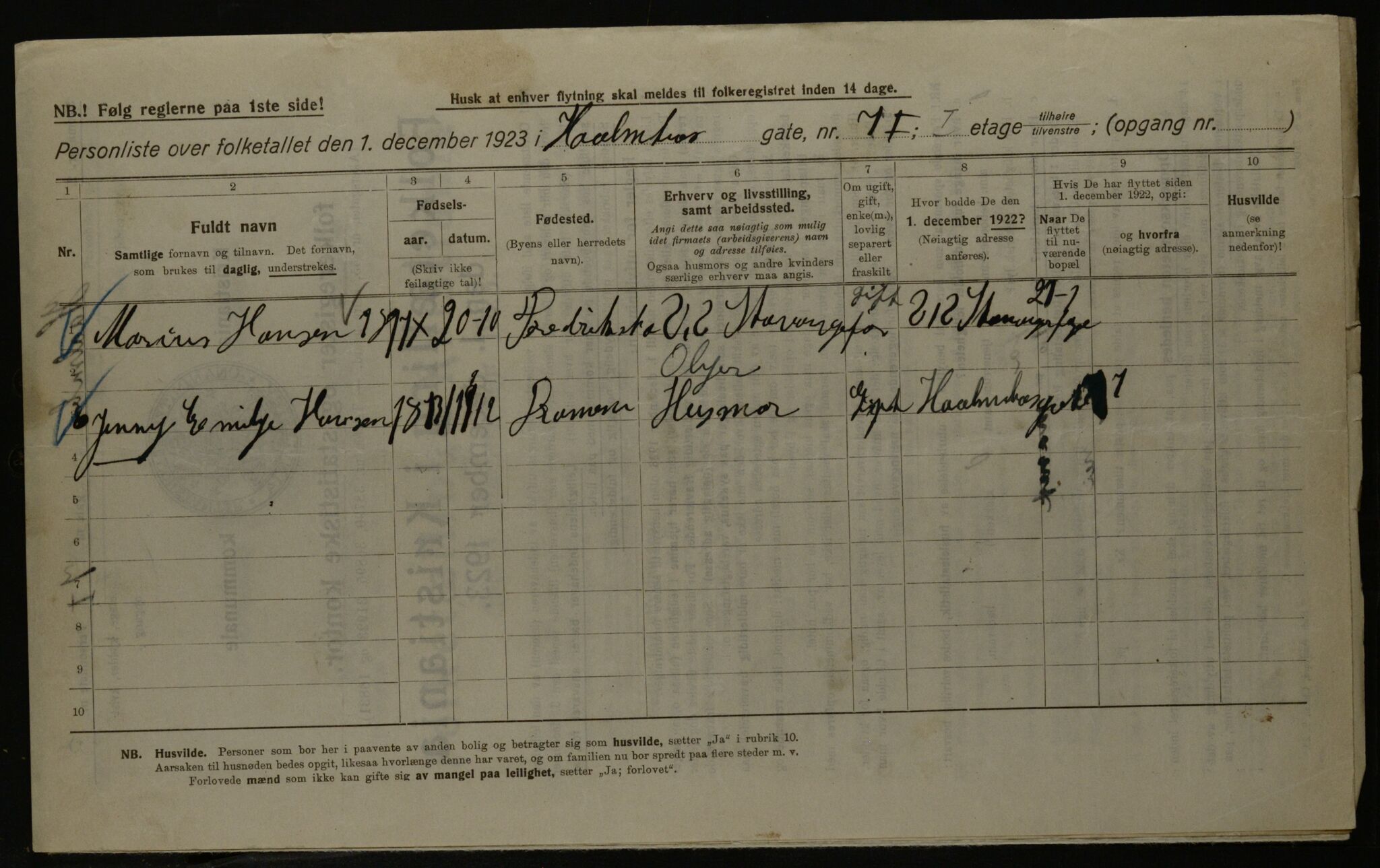 OBA, Kommunal folketelling 1.12.1923 for Kristiania, 1923, s. 45643