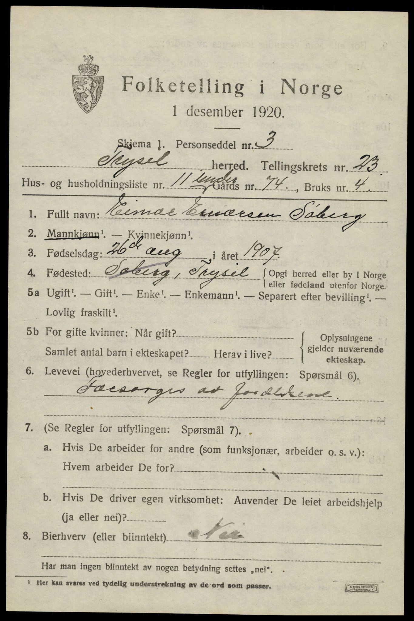 SAH, Folketelling 1920 for 0428 Trysil herred, 1920, s. 14969