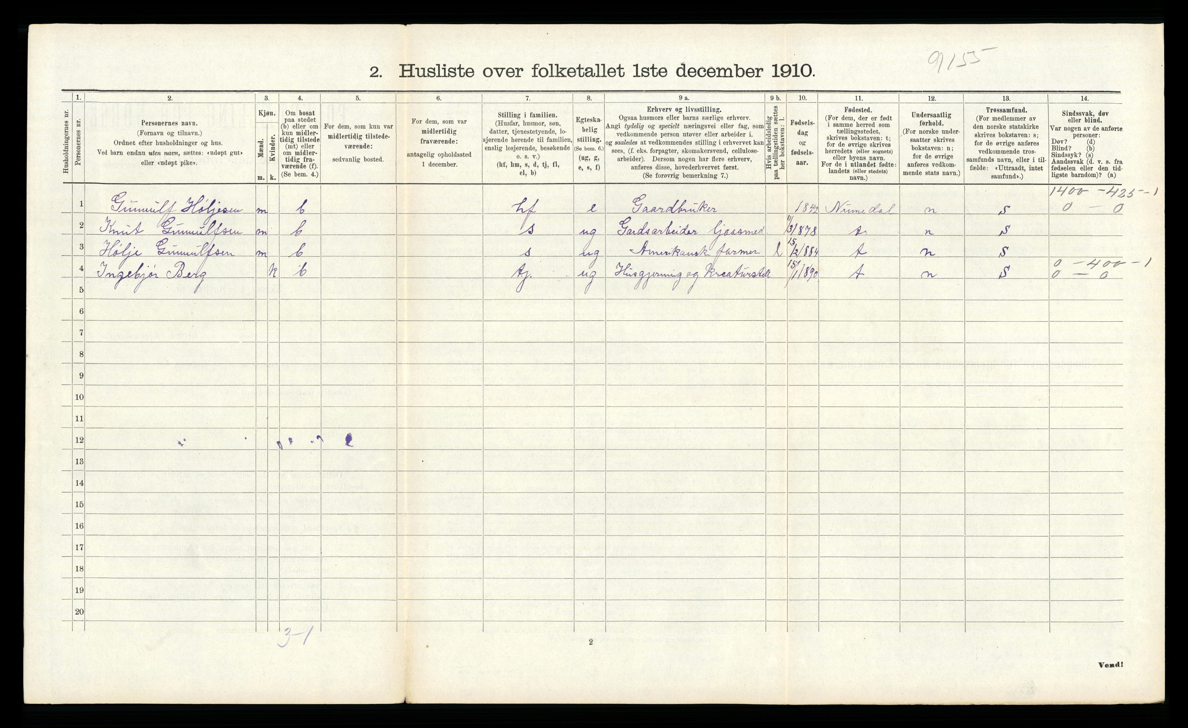 RA, Folketelling 1910 for 0826 Tinn herred, 1910, s. 340