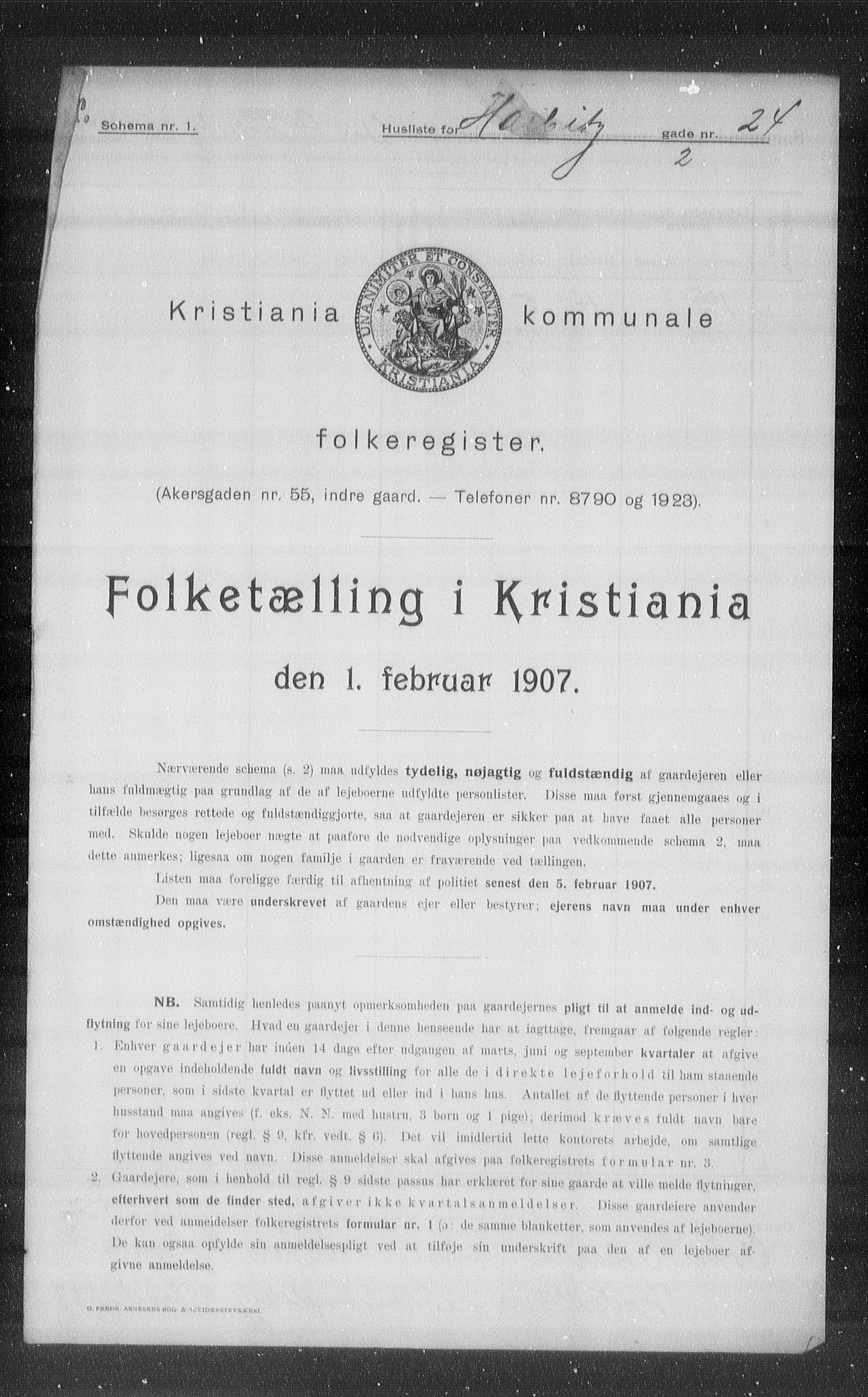 OBA, Kommunal folketelling 1.2.1907 for Kristiania kjøpstad, 1907, s. 18072