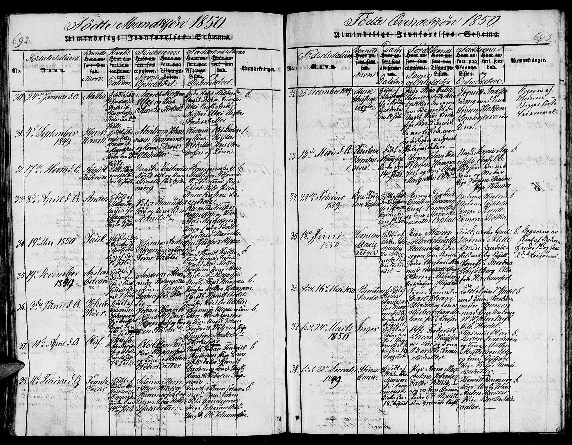 Hammerfest sokneprestkontor, AV/SATØ-S-1347/H/Hb/L0001.klokk: Klokkerbok nr. 1, 1822-1850, s. 692-693