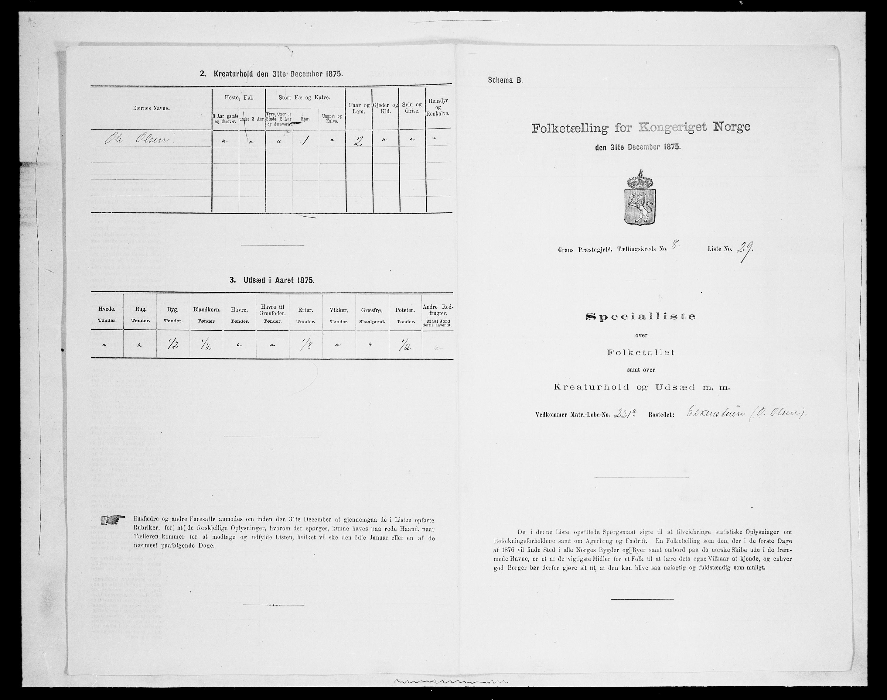 SAH, Folketelling 1875 for 0534P Gran prestegjeld, 1875, s. 1537