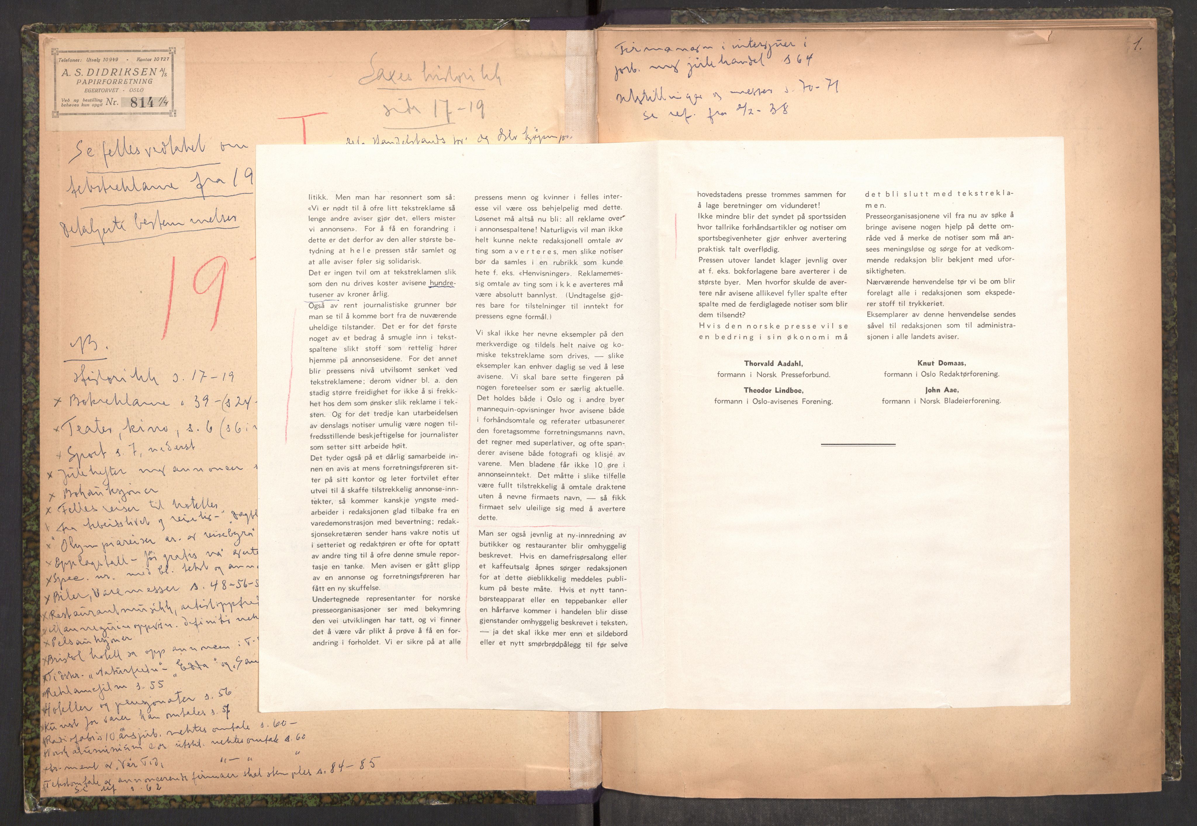 Tekstreklameutvalget, RA/PA-0854/A/Aa/L0002: Møtereferat, 1933-1938, s. 1