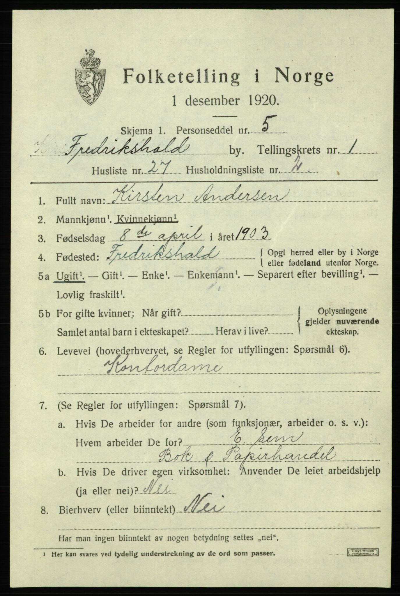 SAO, Folketelling 1920 for 0101 Fredrikshald kjøpstad, 1920, s. 8530