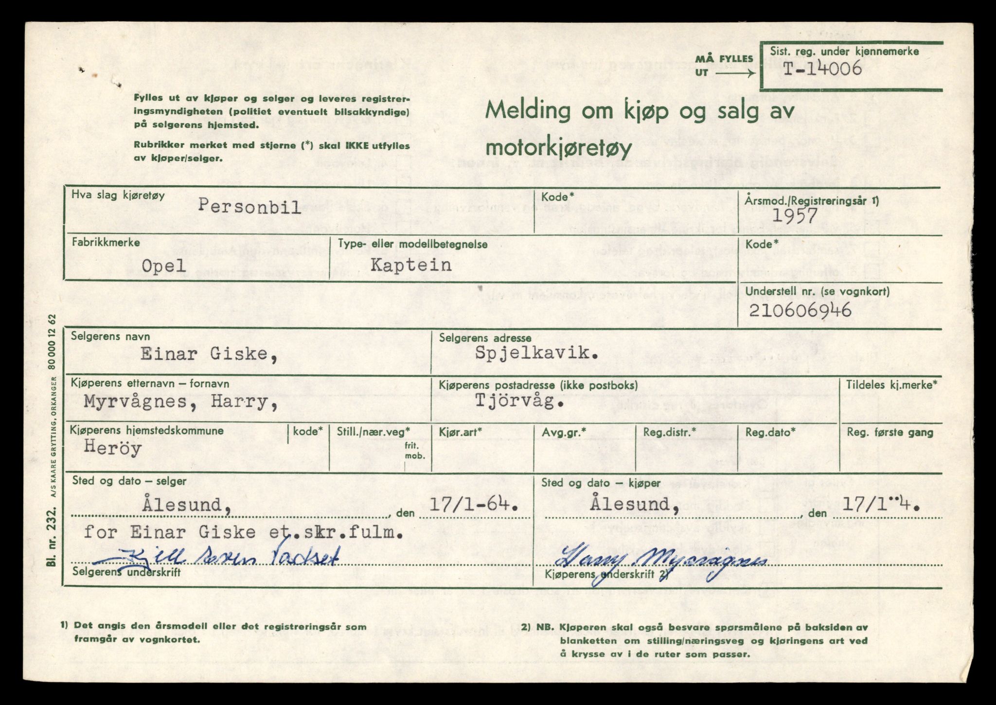 Møre og Romsdal vegkontor - Ålesund trafikkstasjon, AV/SAT-A-4099/F/Fe/L0042: Registreringskort for kjøretøy T 13906 - T 14079, 1927-1998, s. 1403