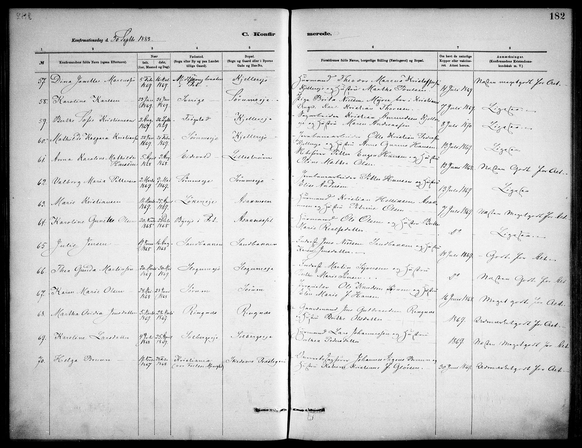 Skedsmo prestekontor Kirkebøker, AV/SAO-A-10033a/F/Fa/L0013: Ministerialbok nr. I 13, 1883-1891, s. 182