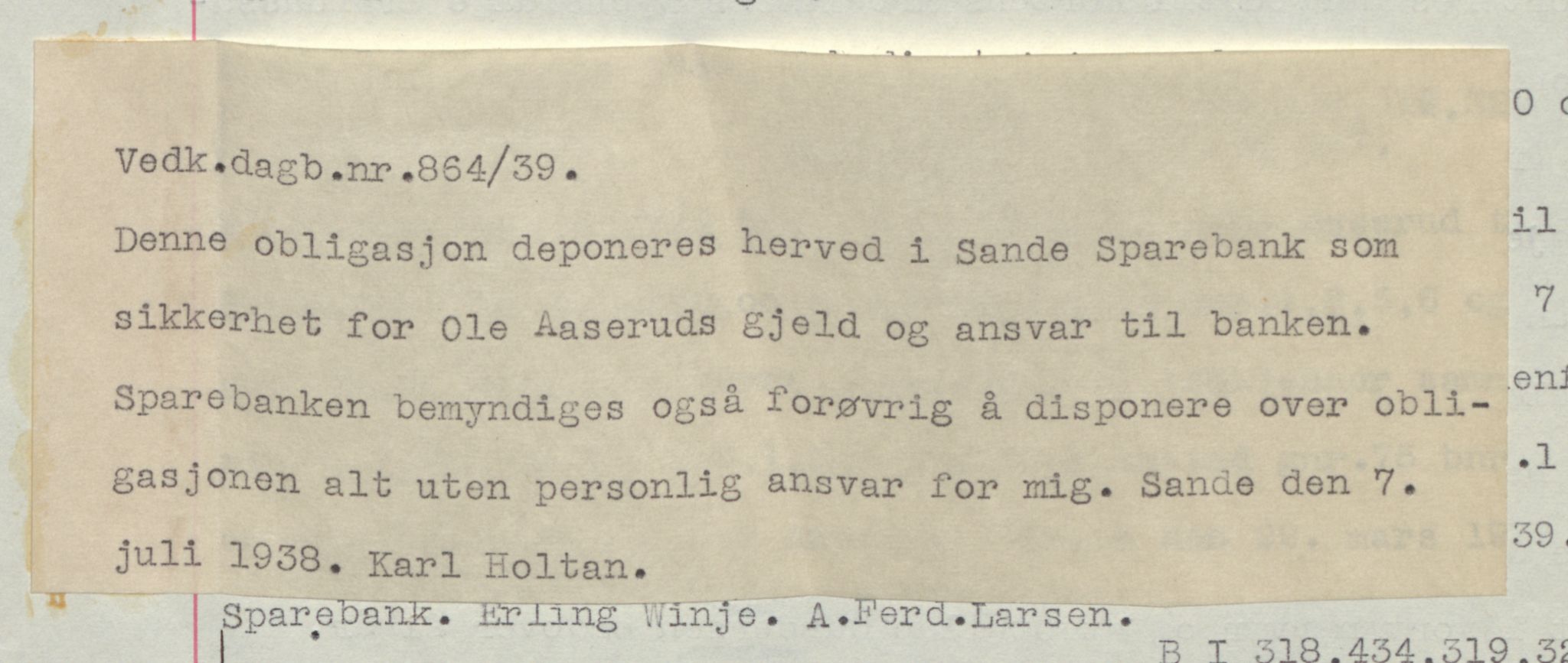 Horten sorenskriveri, SAKO/A-133/G/Ga/Gab/L0002: Pantebok nr. B-3 - B-4, 1938-1941, Dagboknr: 864/1939