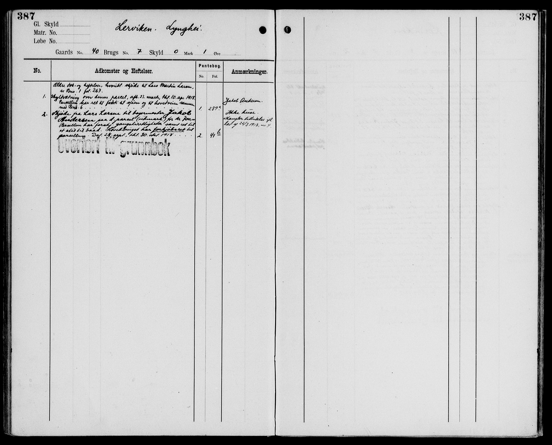 Midhordland sorenskriveri, AV/SAB-A-3001/1/G/Ga/Gab/L0107: Panteregister nr. II.A.b.107, s. 387