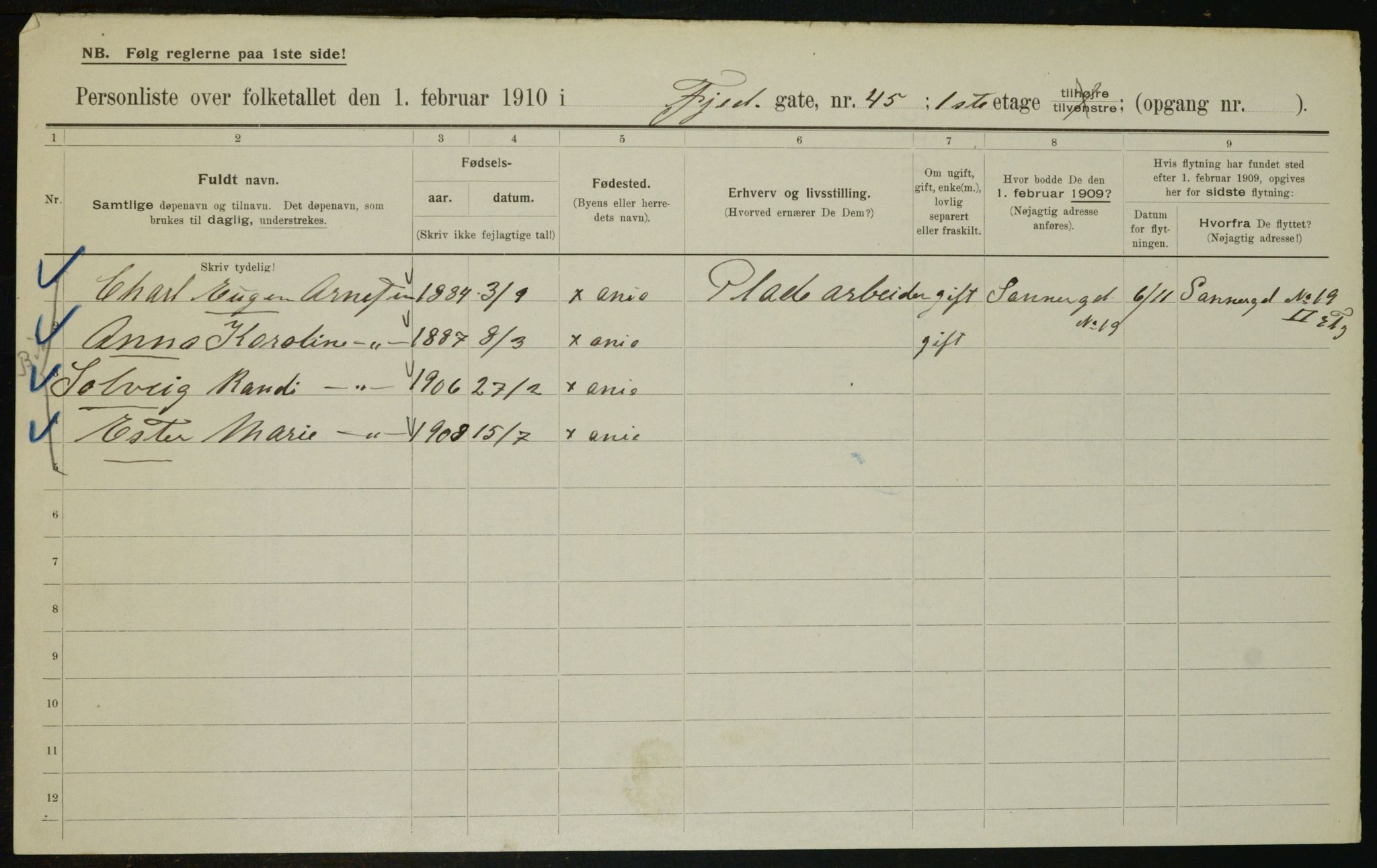 OBA, Kommunal folketelling 1.2.1910 for Kristiania, 1910, s. 23143