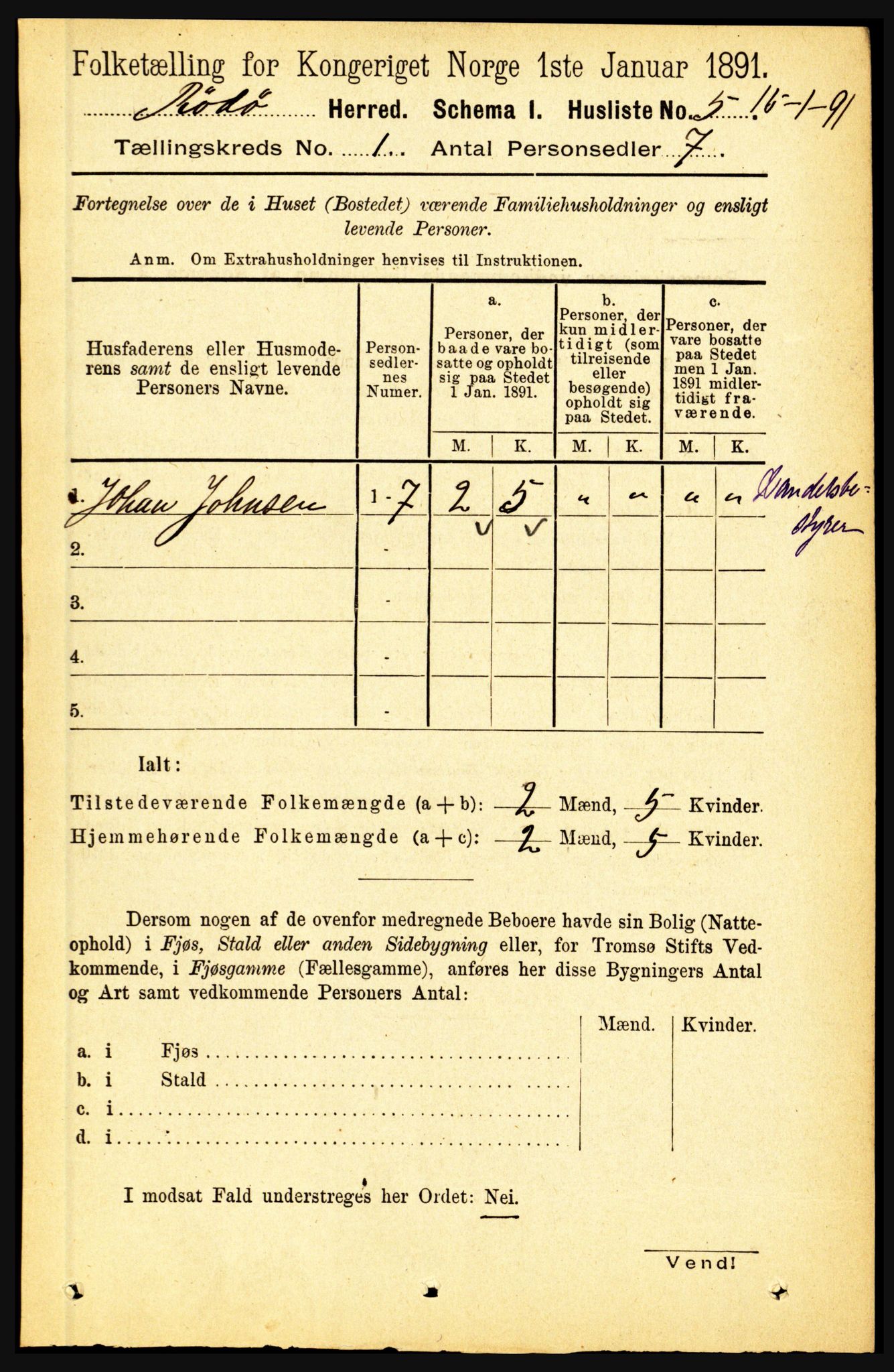 RA, Folketelling 1891 for 1836 Rødøy herred, 1891, s. 22